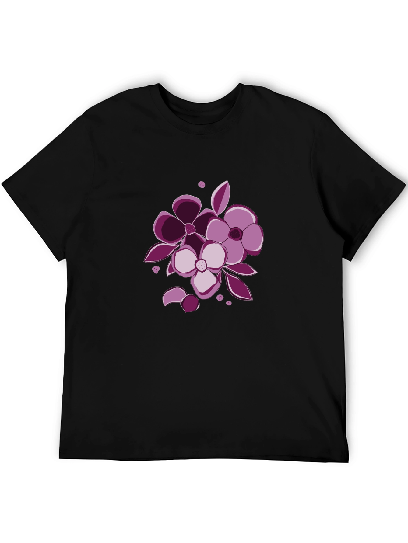 Floral Graphic Tee - Black Cotton Casual Wear