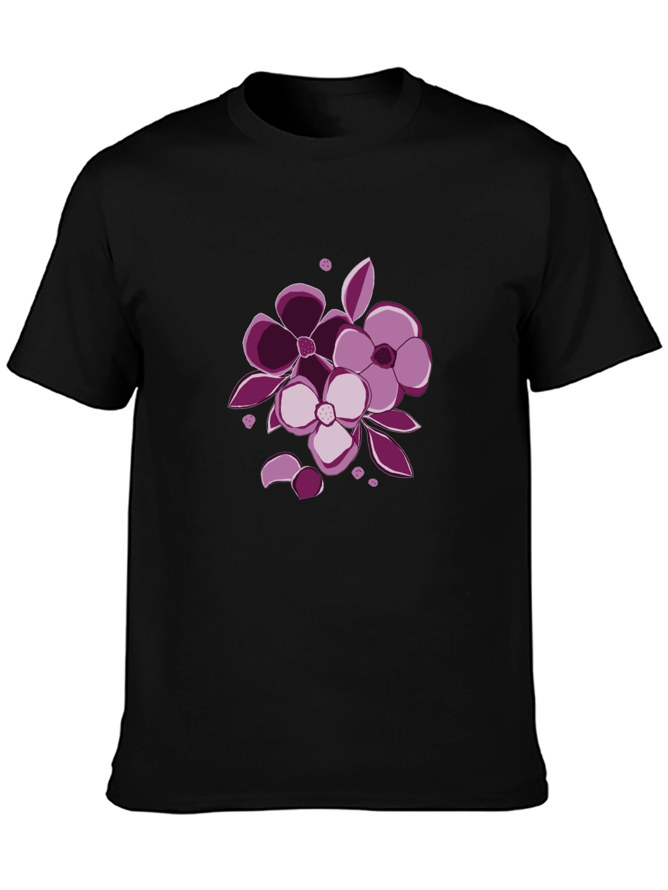 Floral Graphic Tee - Black Cotton Casual Wear