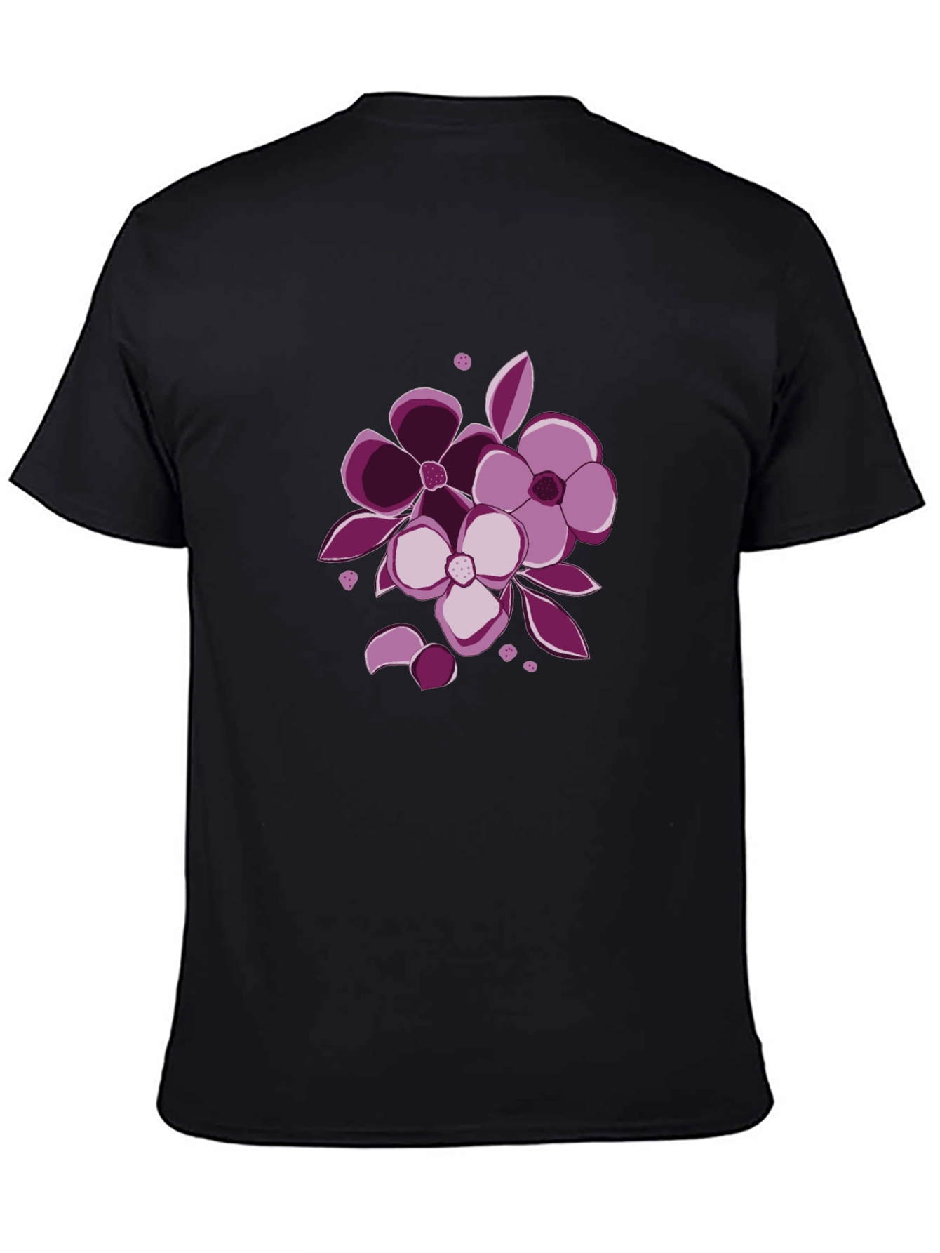 Floral Graphic Tee - Black Cotton Casual Wear