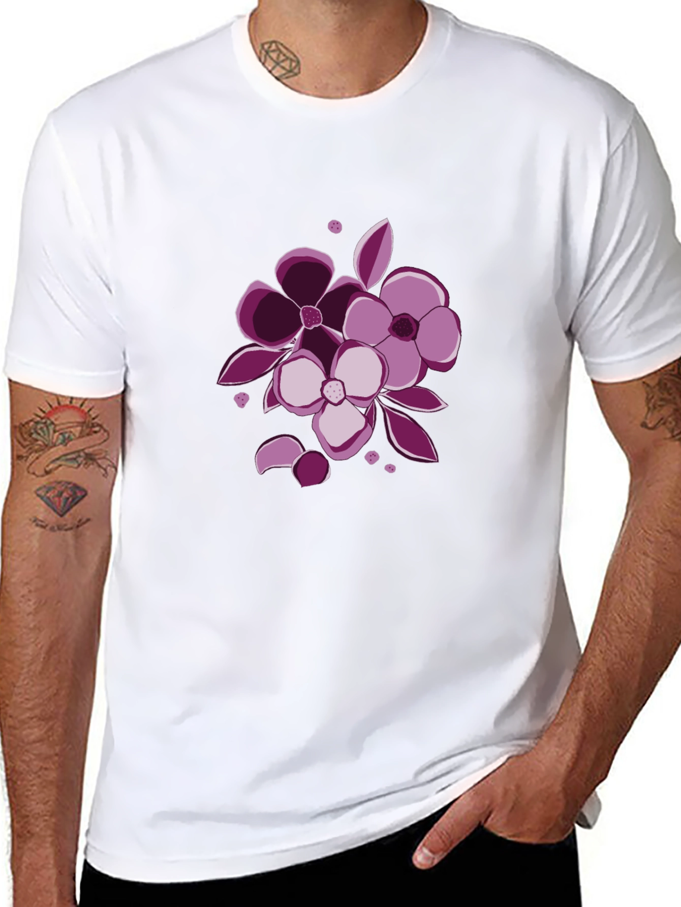 Floral Graphic Tee - Black Cotton Casual Wear