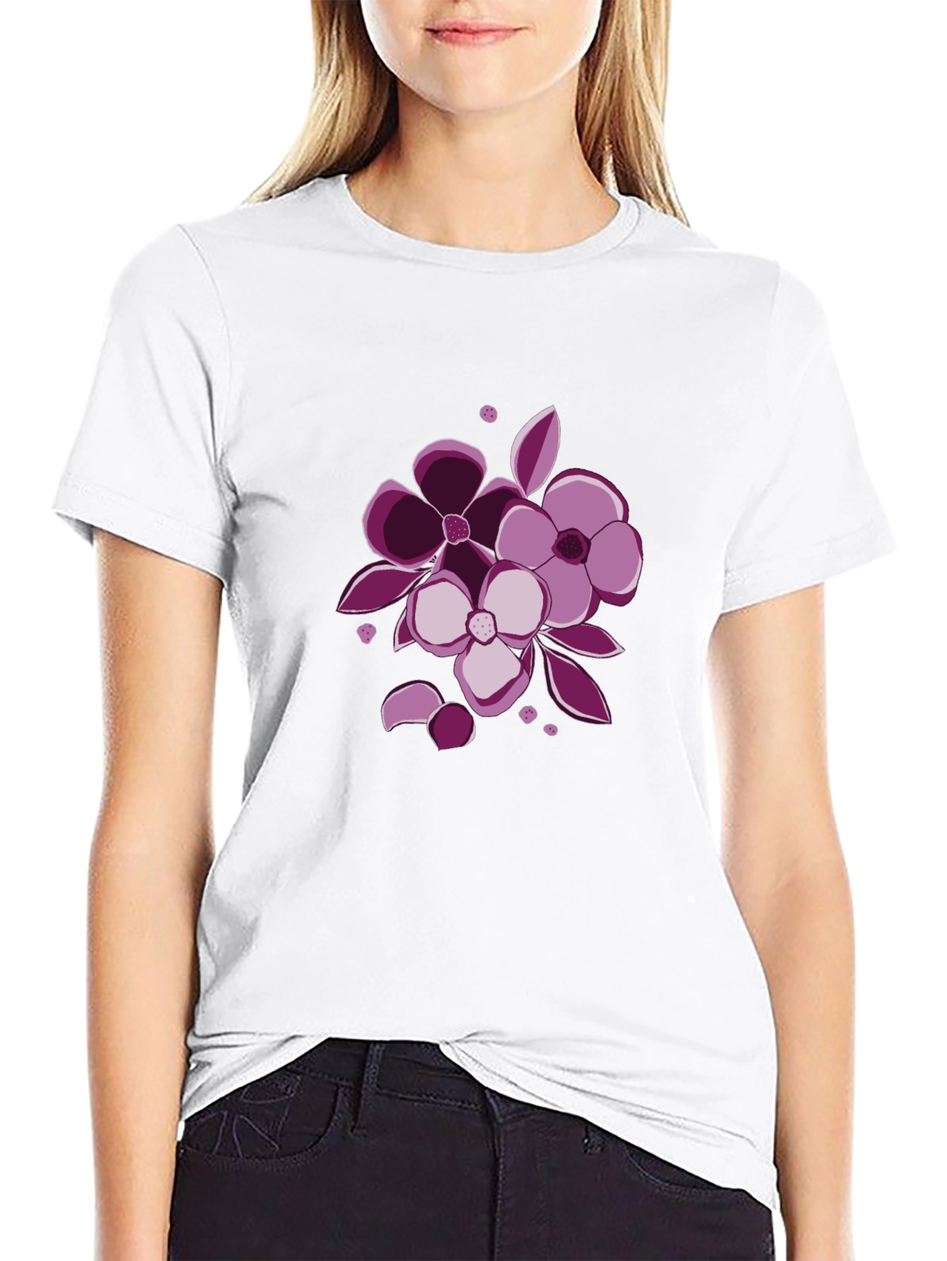 Floral Graphic Tee - Black Cotton Casual Wear