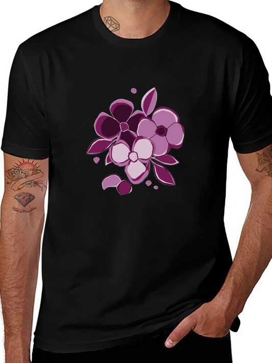 Floral Graphic Tee - Black Cotton Casual Wear