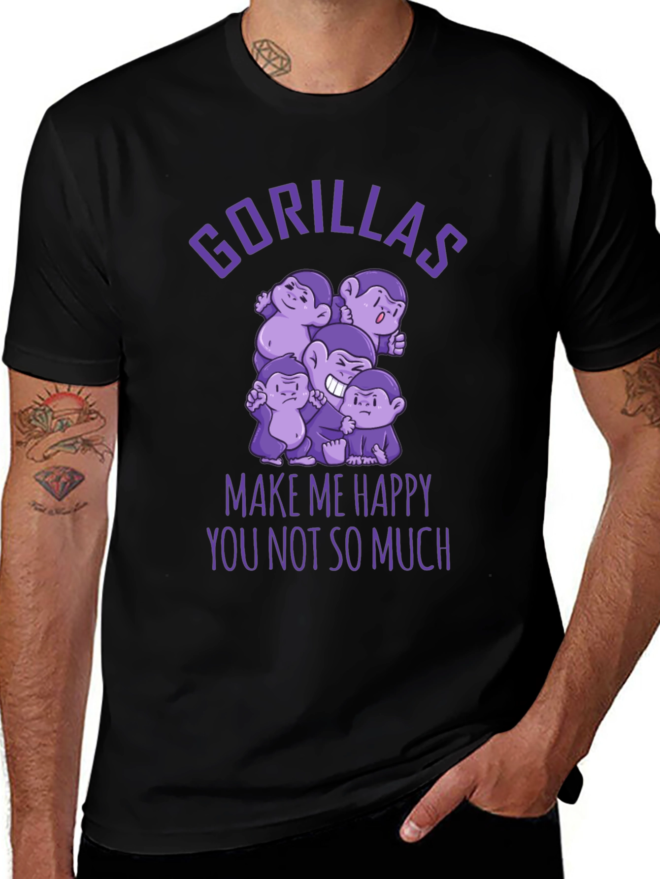 Gorillas Make Me Happy Funny Graphic T-Shirt