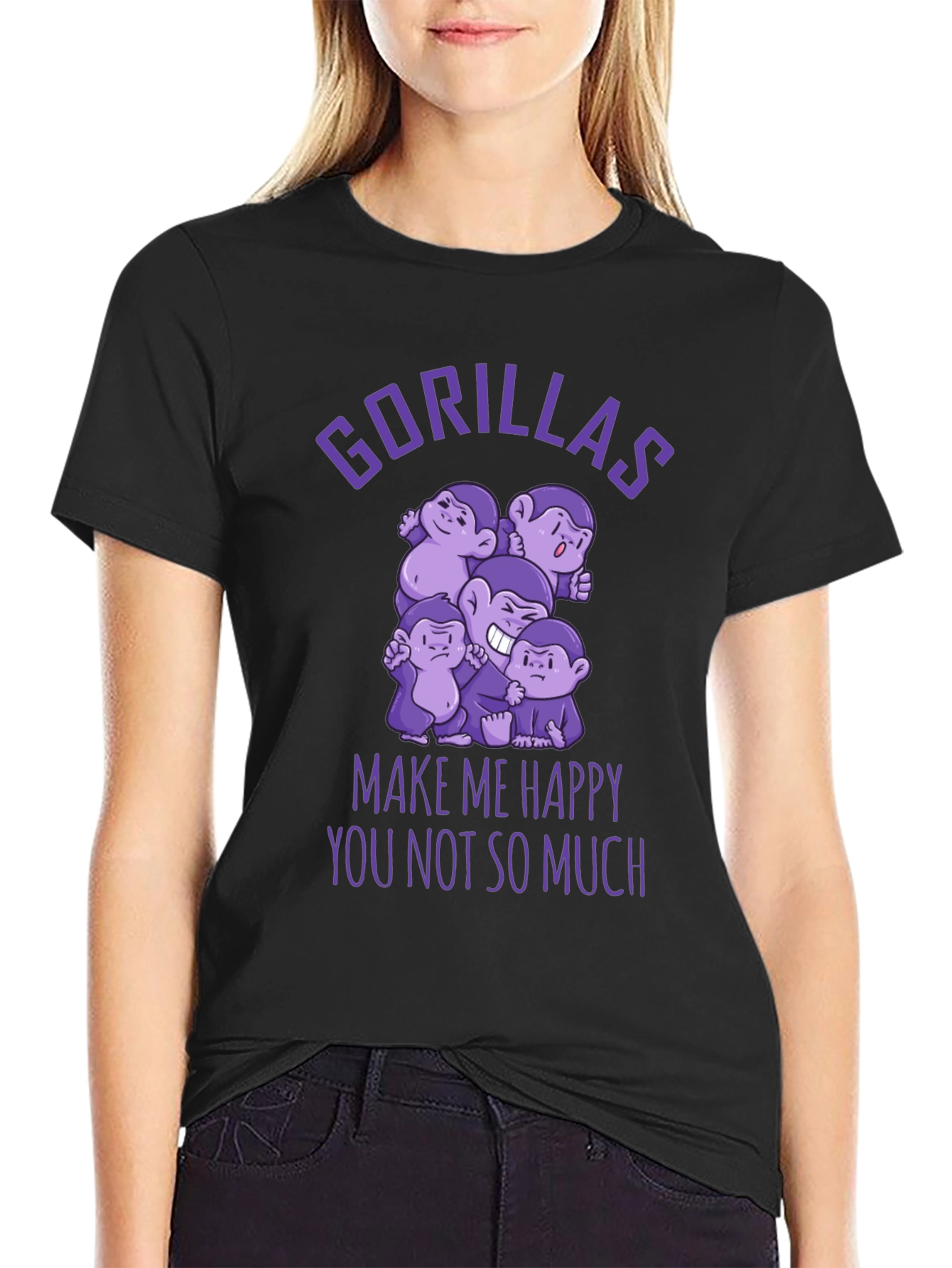 Gorillas Make Me Happy Funny Graphic T-Shirt