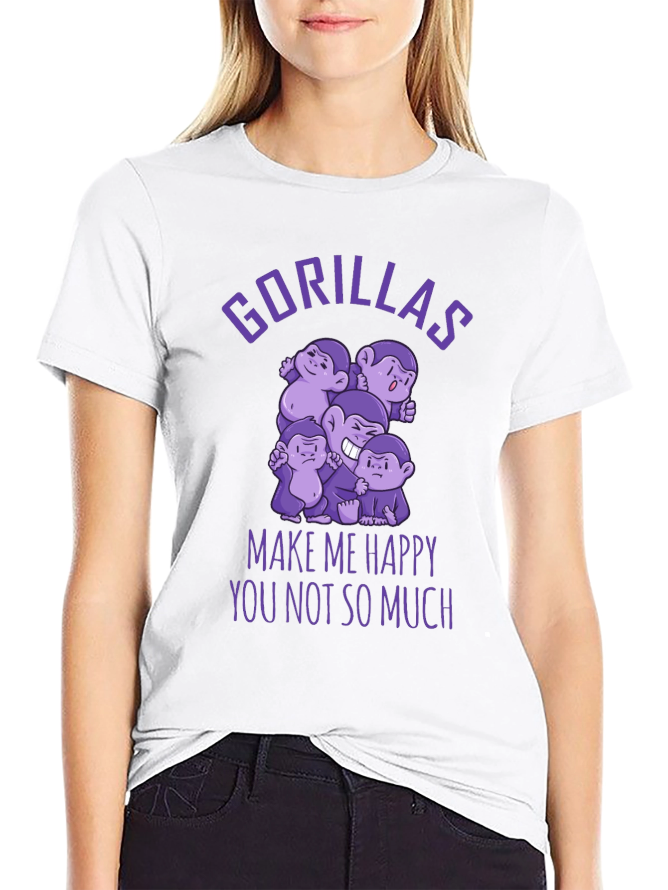 Gorillas Make Me Happy Funny Graphic T-Shirt