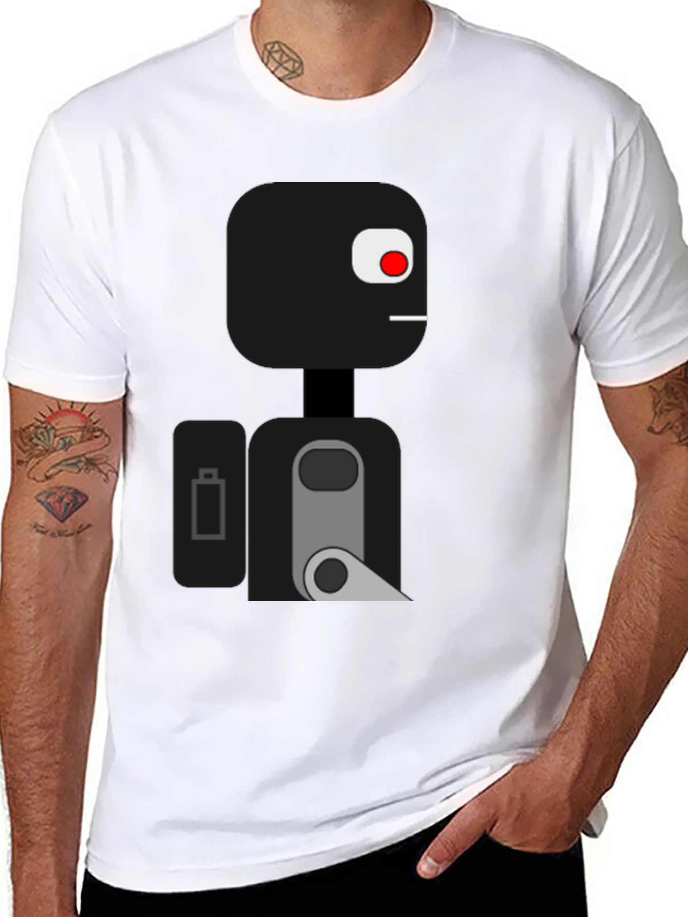 Geometric Robot Graphic Tee - Modern Design