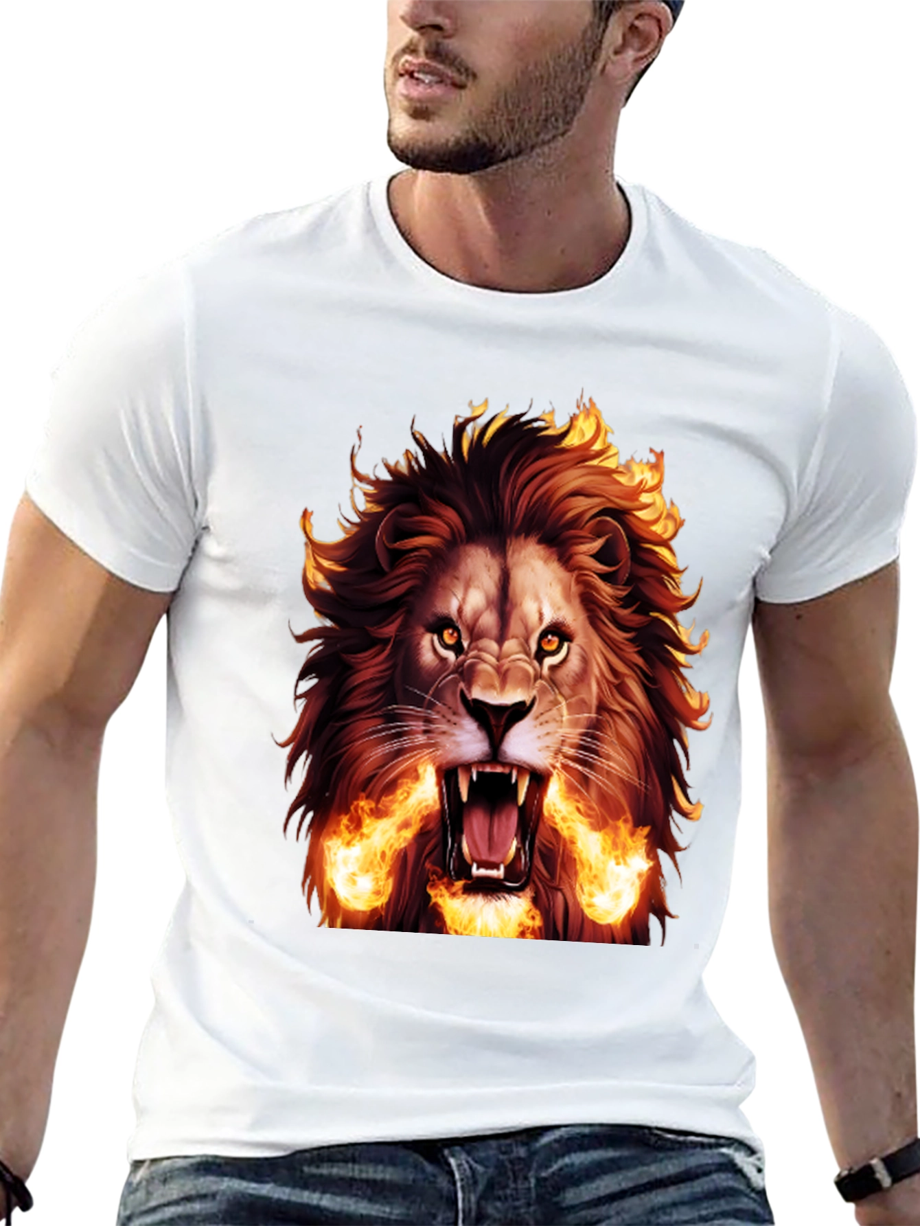 Fiery Lion Graphic Tee - Bold Black T-Shirt