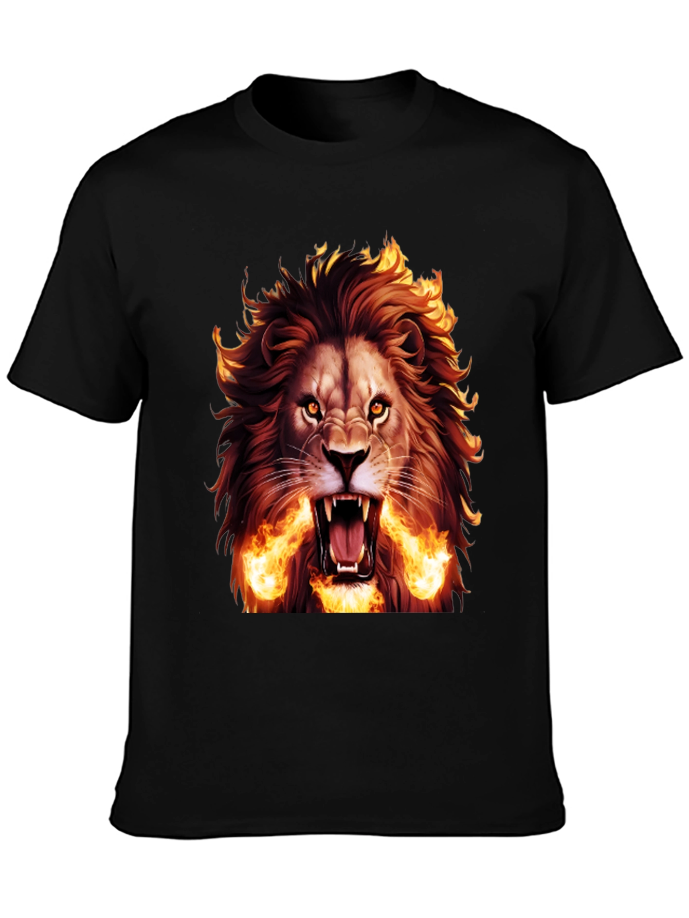 Fiery Lion Graphic Tee - Bold Black T-Shirt