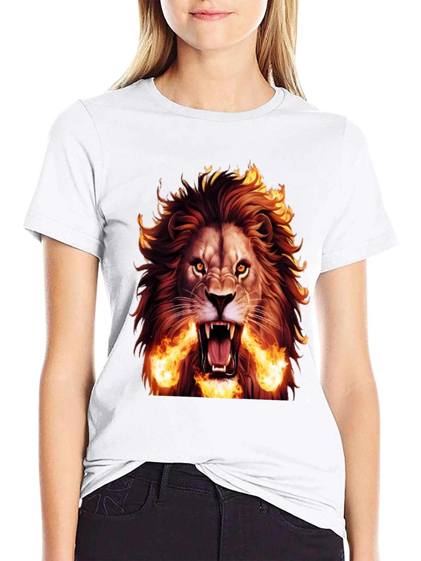 Fiery Lion Graphic Tee - Bold Black T-Shirt