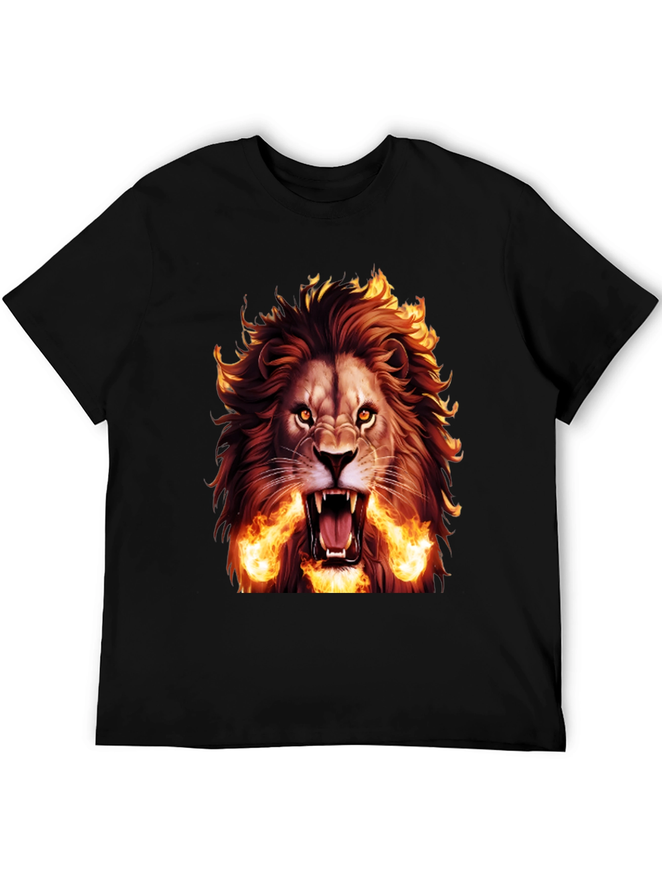 Fiery Lion Graphic Tee - Bold Black T-Shirt