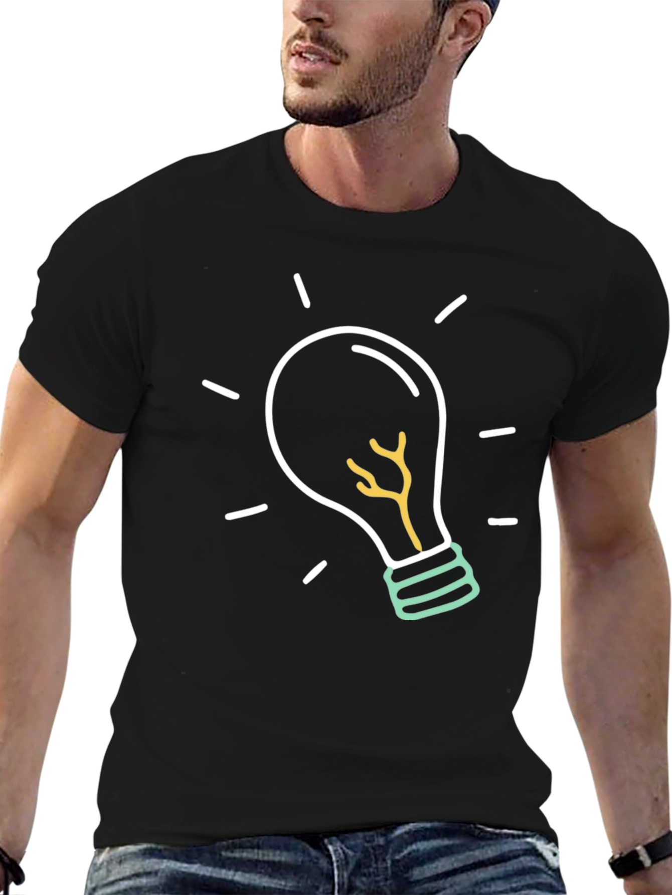 Idea Light Bulb Graphic Tee - Black Cotton T-Shirt