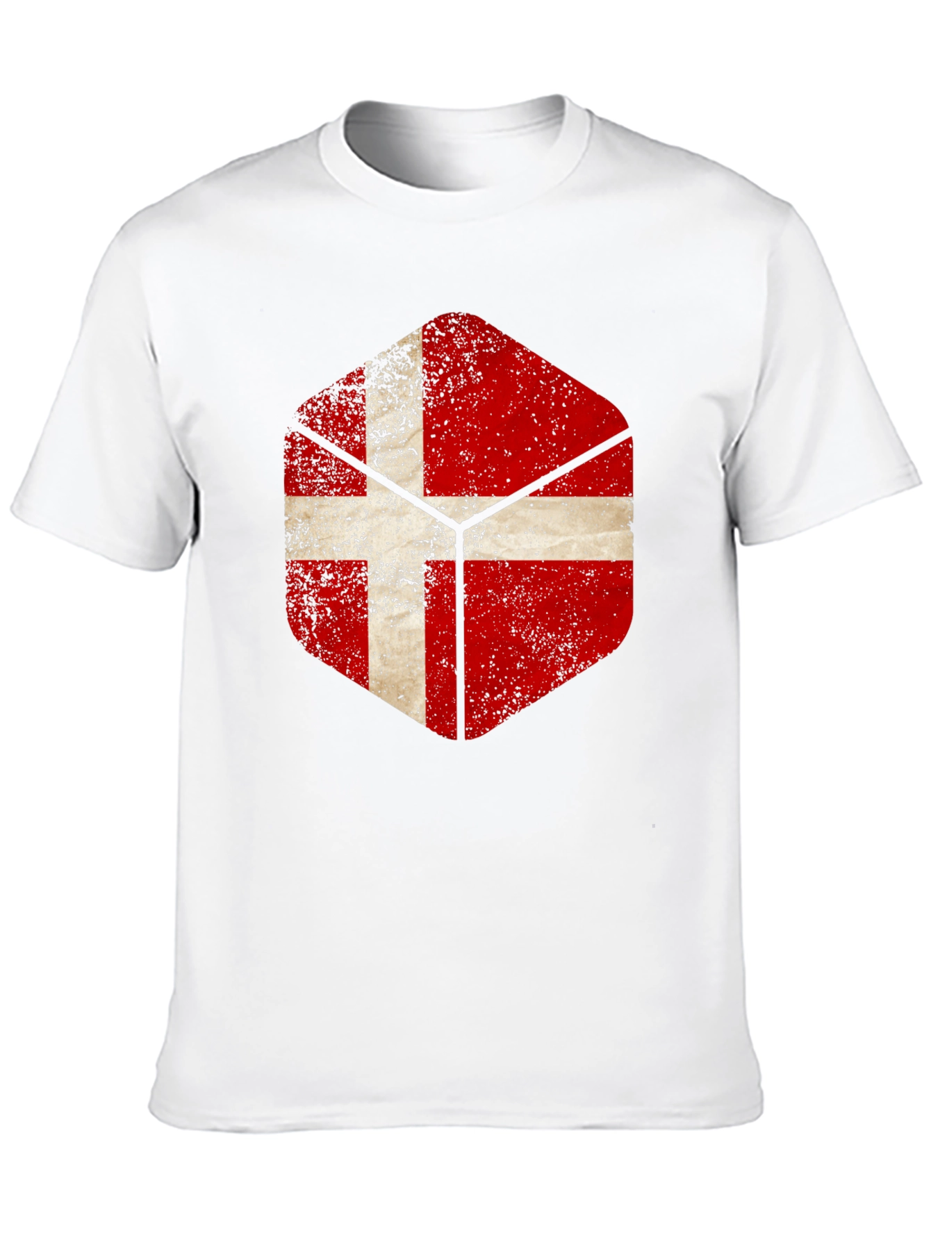 Danish Flag Hexagon Mens Black T-Shirt