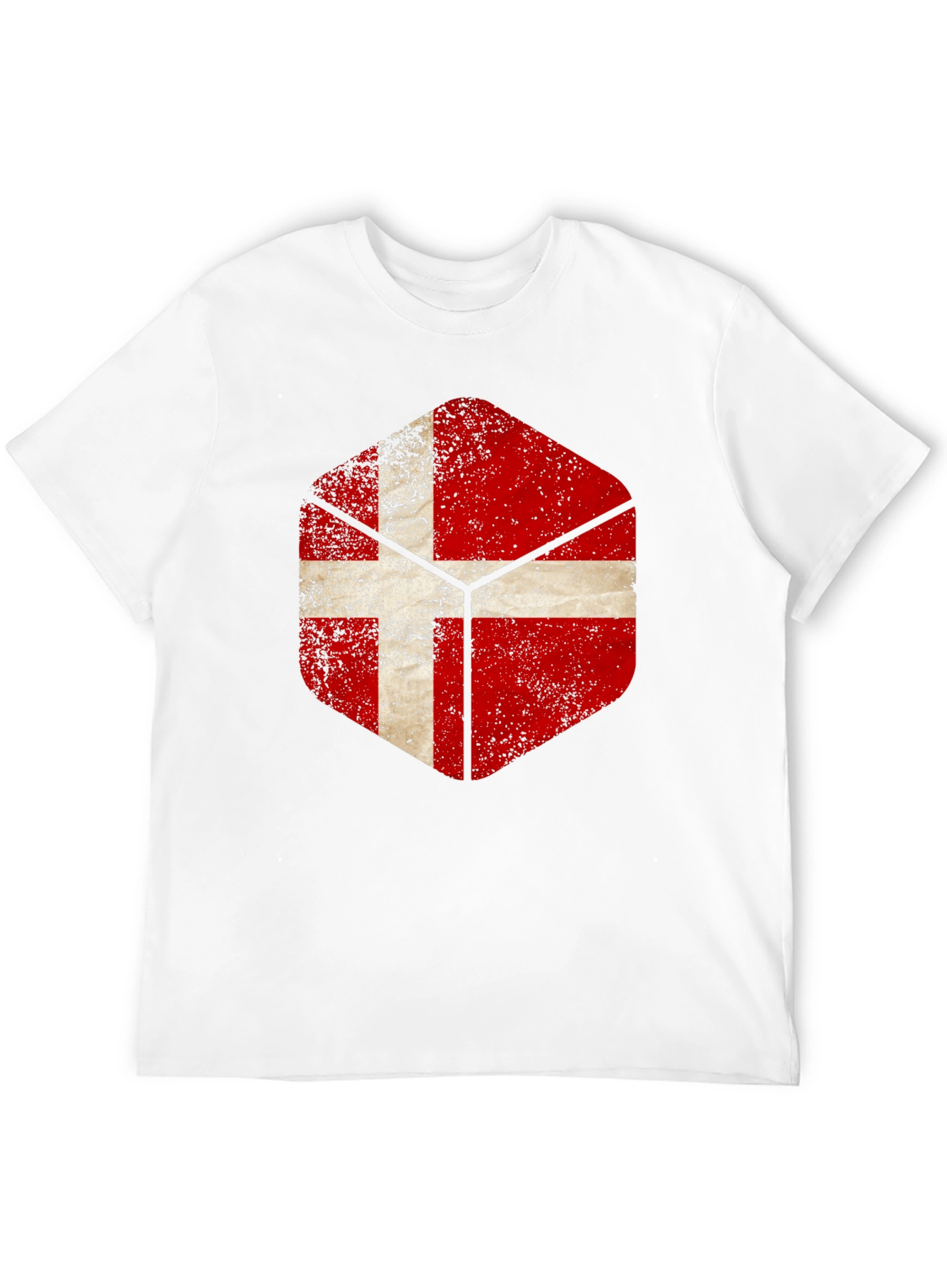 Danish Flag Hexagon Mens Black T-Shirt