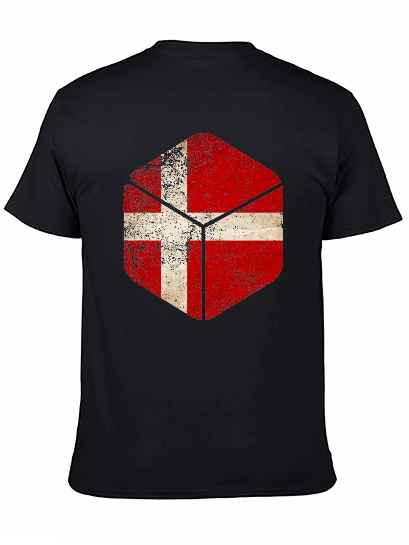 Danish Flag Hexagon Mens Black T-Shirt