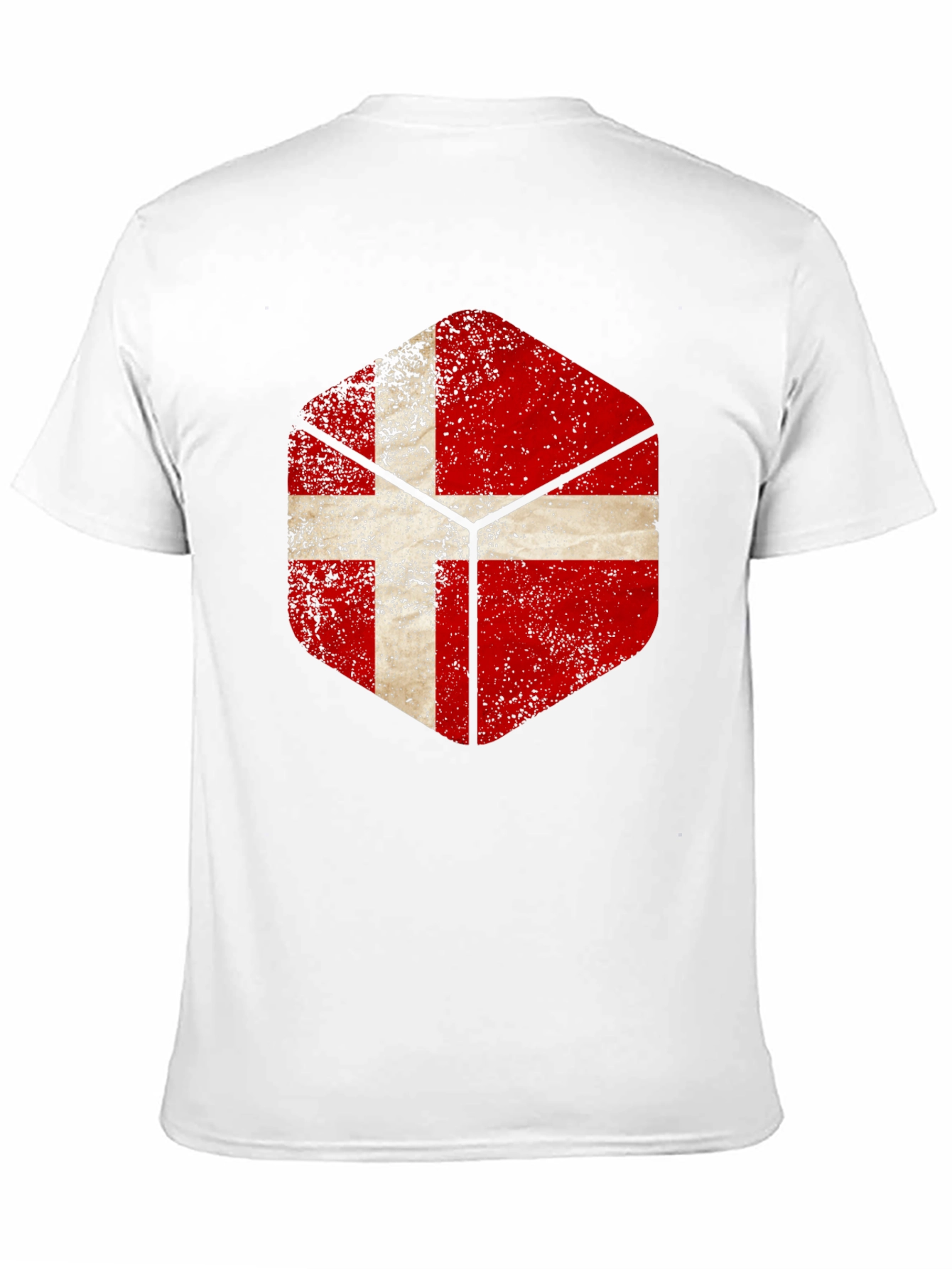 Danish Flag Hexagon Mens Black T-Shirt