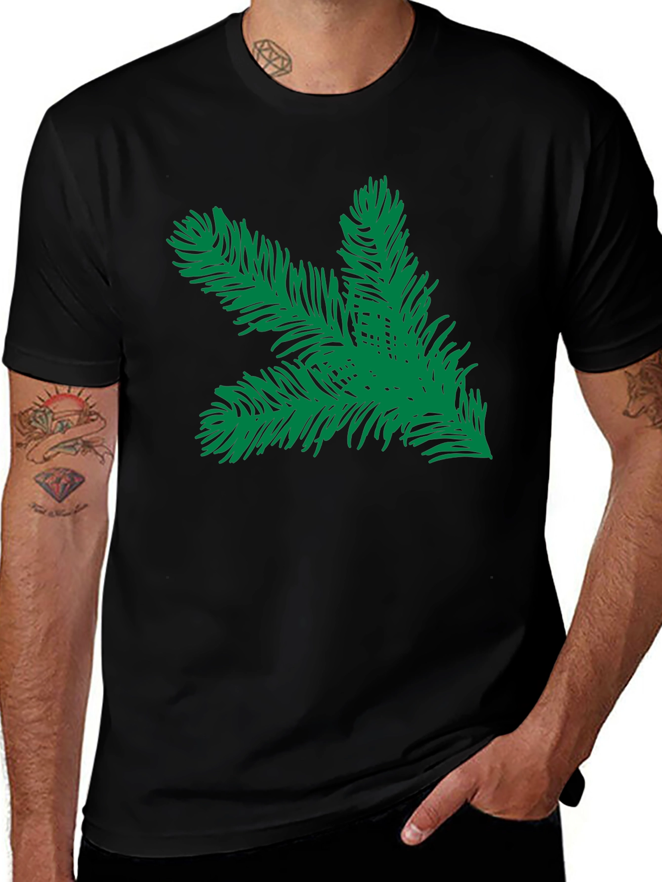 Evergreen Branch Graphic Tee - Black Unisex Shirt