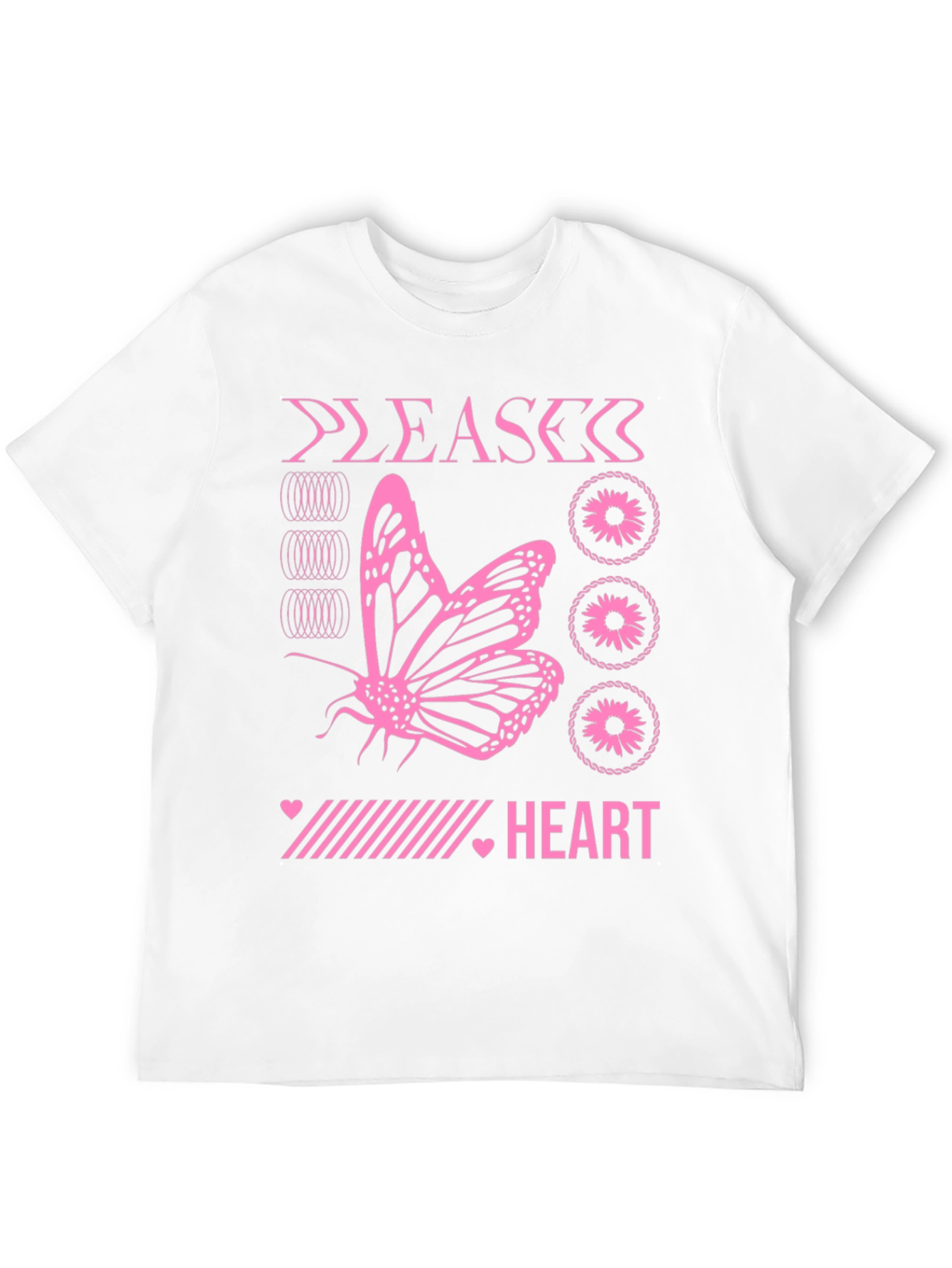 Pink Butterfly Heart Graphic Black T-Shirt
