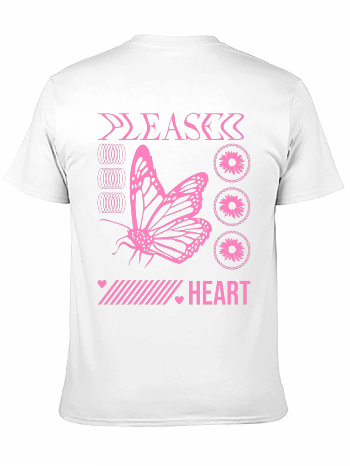 Pink Butterfly Heart Graphic Black T-Shirt