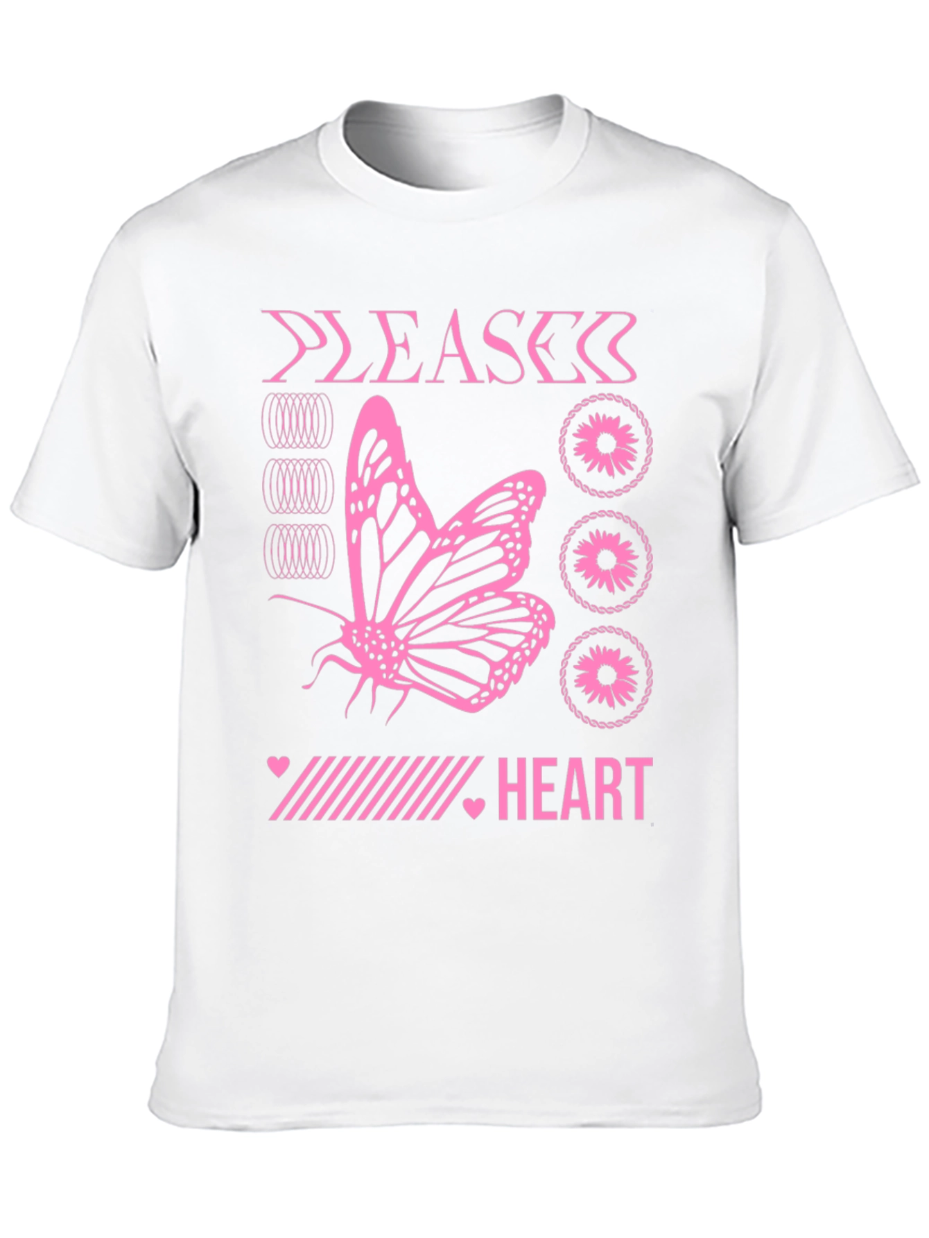 Pink Butterfly Heart Graphic Black T-Shirt