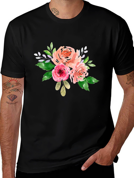 Floral Watercolor Graphic Black T-Shirt