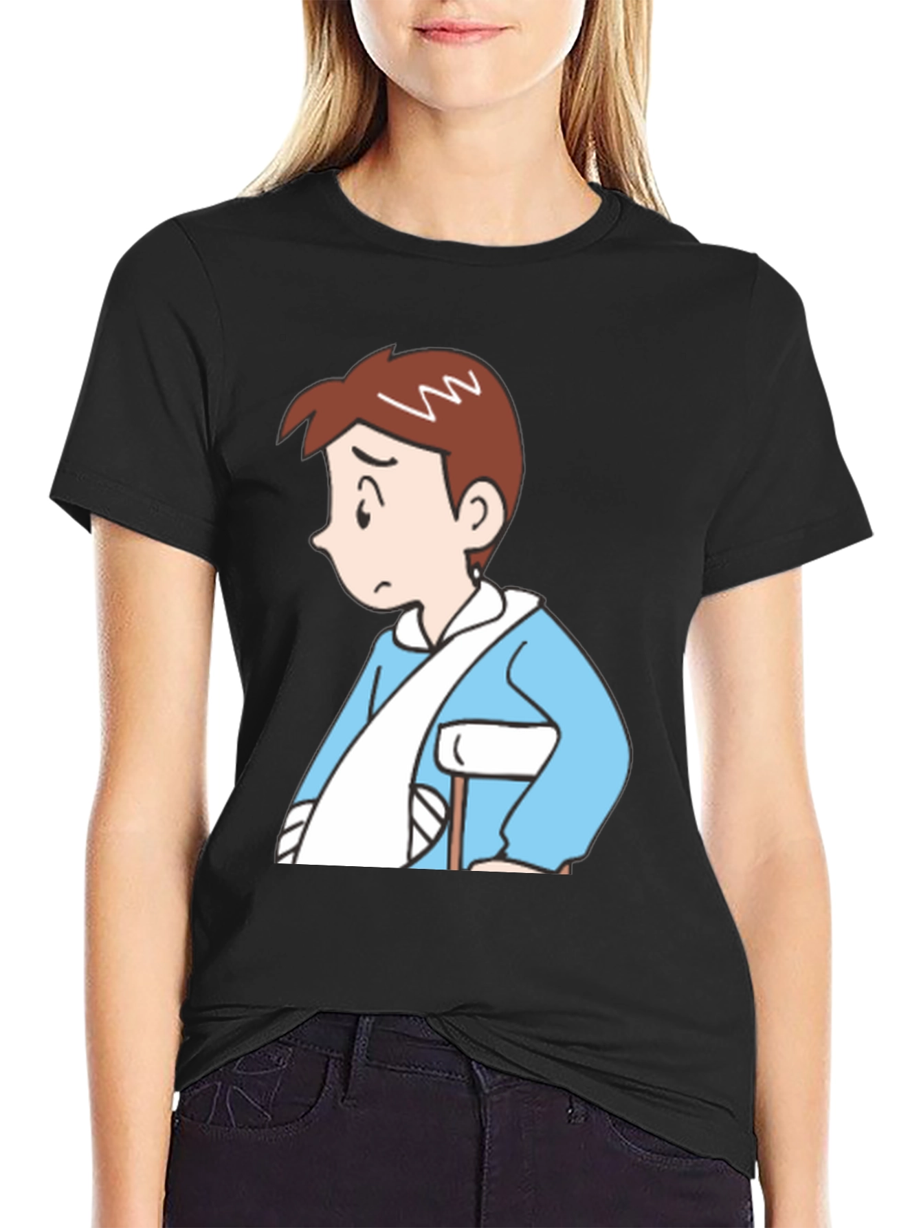 Cartoon Man Black T-Shirt - Unique Design