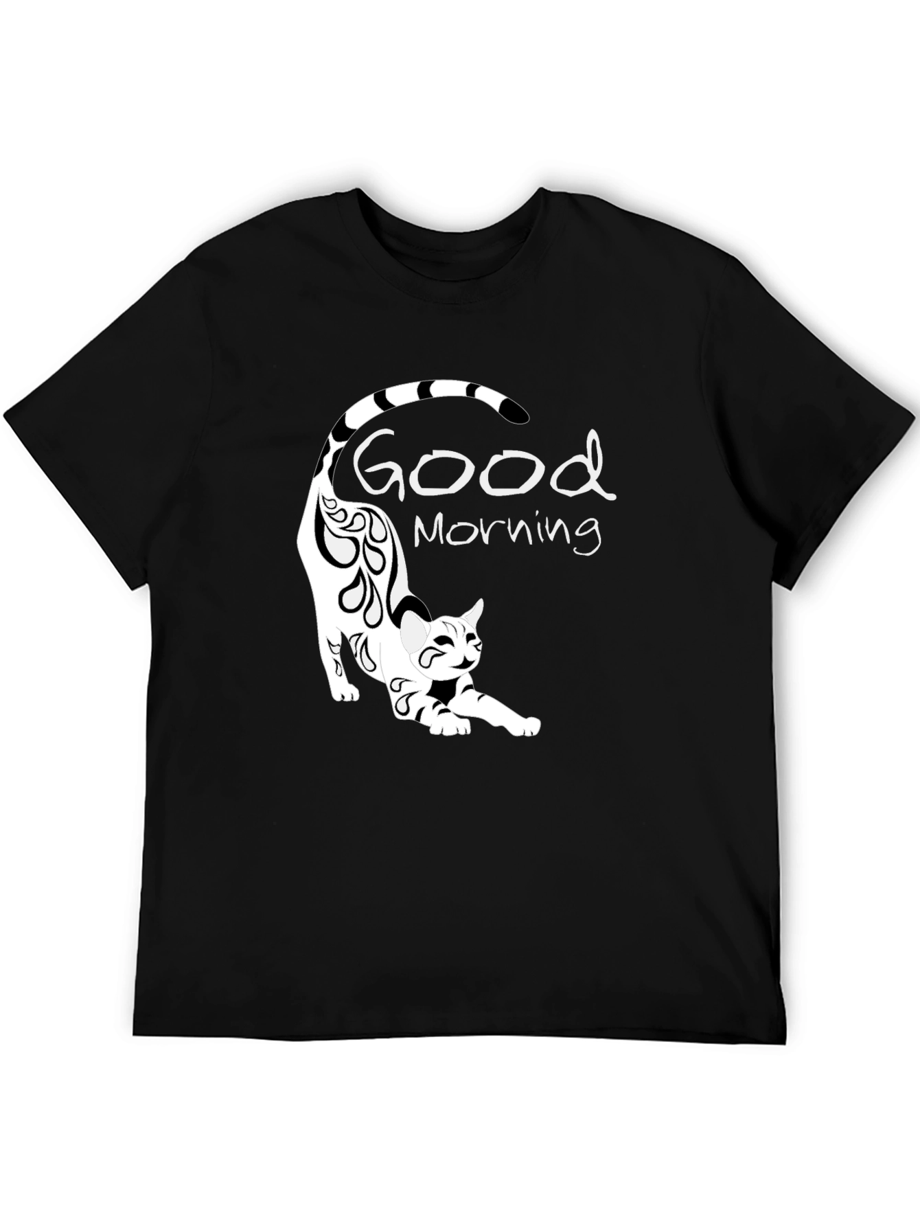 Good Morning Cat Black T-Shirt