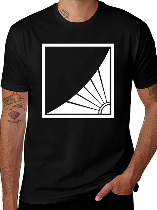 Modern Black T-Shirt with Abstract Sun Design