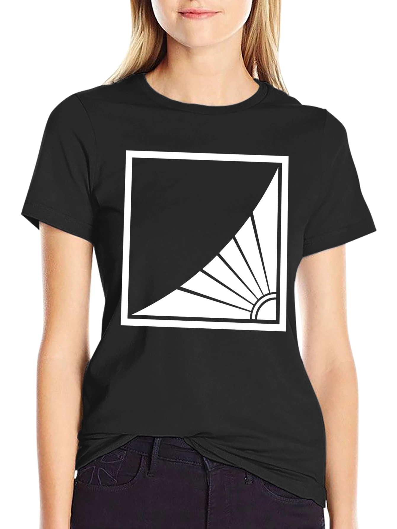 Modern Black T-Shirt with Abstract Sun Design