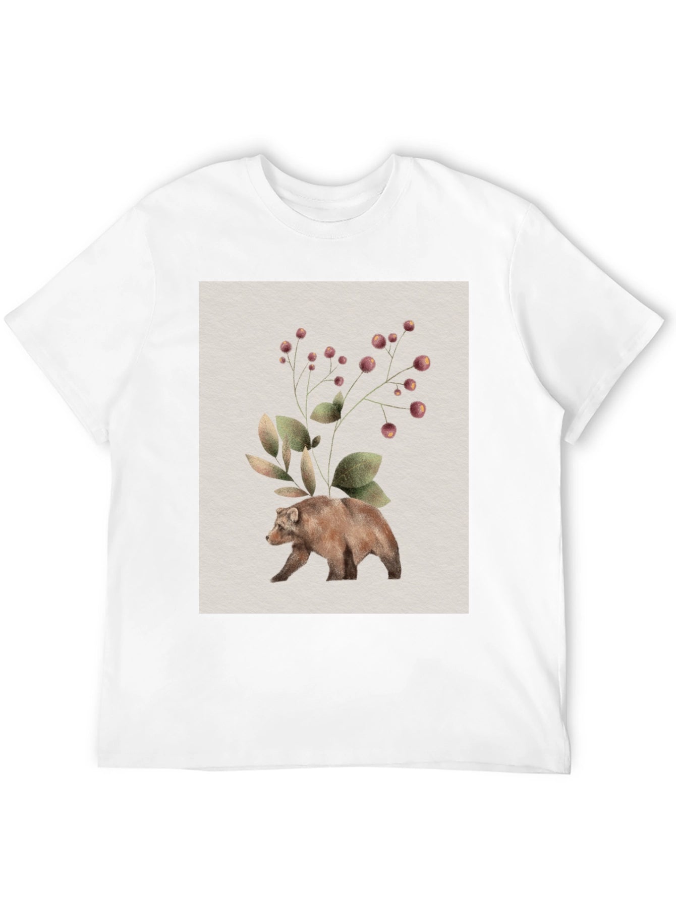 Botanical Bear Graphic Tee - Nature Inspired Design