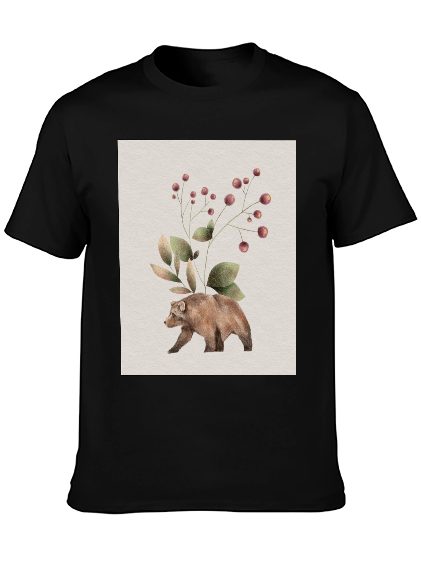 Botanical Bear Graphic Tee - Nature Inspired Design