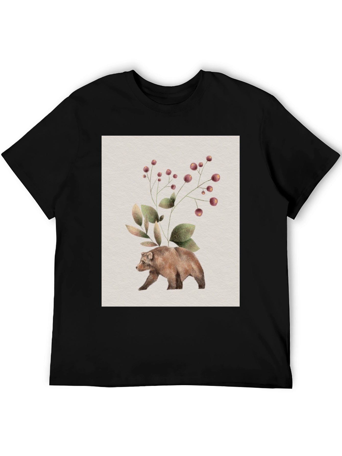 Botanical Bear Graphic Tee - Nature Inspired Design