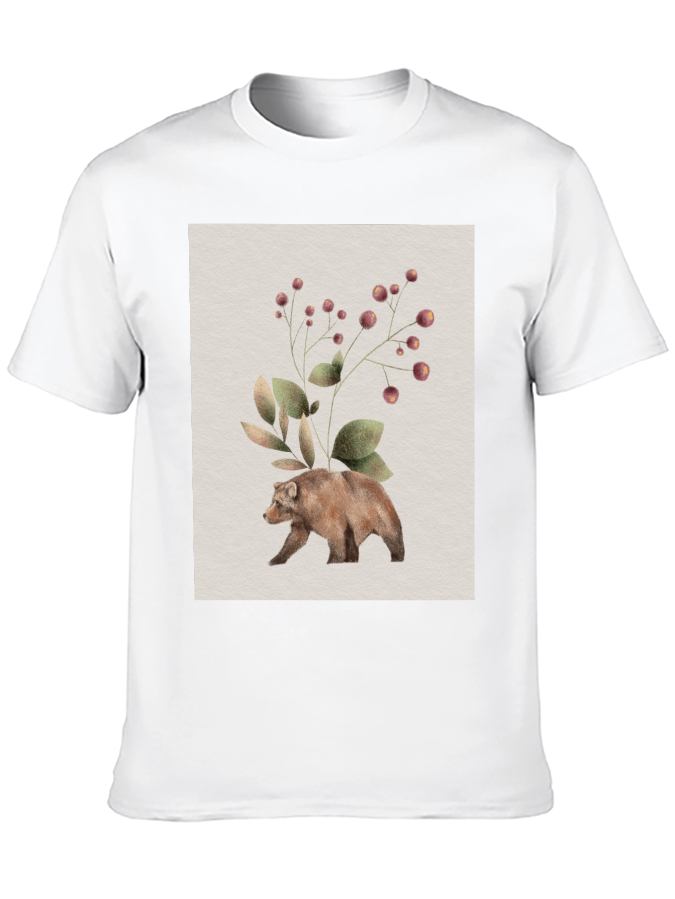 Botanical Bear Graphic Tee - Nature Inspired Design