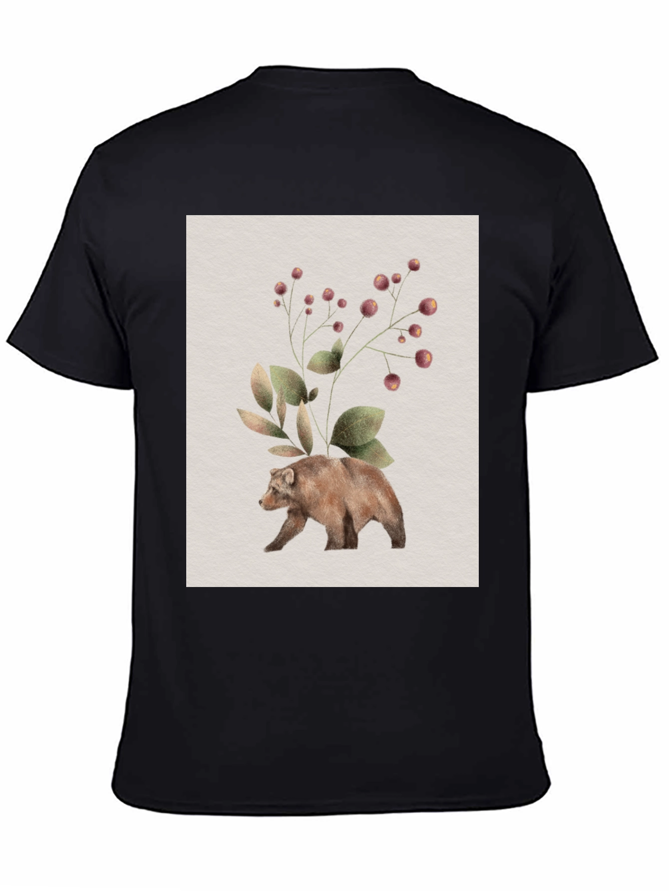 Botanical Bear Graphic Tee - Nature Inspired Design