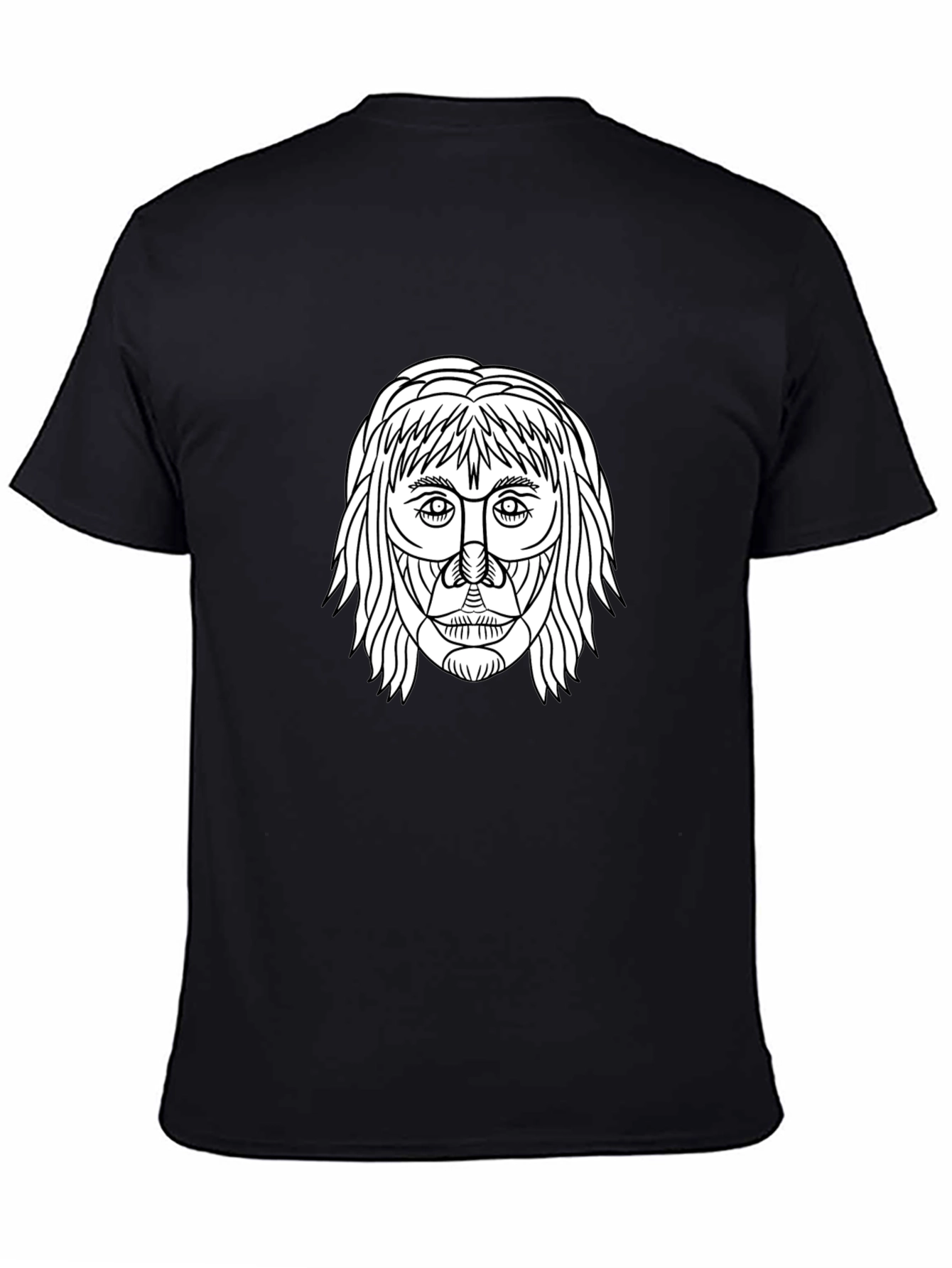 Abstract Face Graphic Tee - Black Cotton Casual Shirt