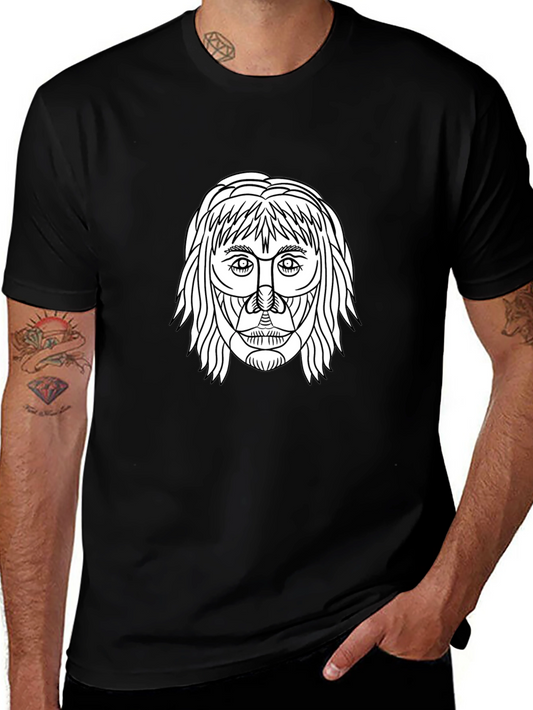 Abstract Face Graphic Tee - Black Cotton Casual Shirt