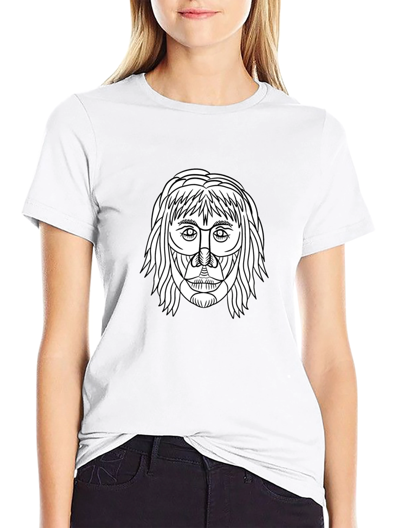 Abstract Face Graphic Tee - Black Cotton Casual Shirt
