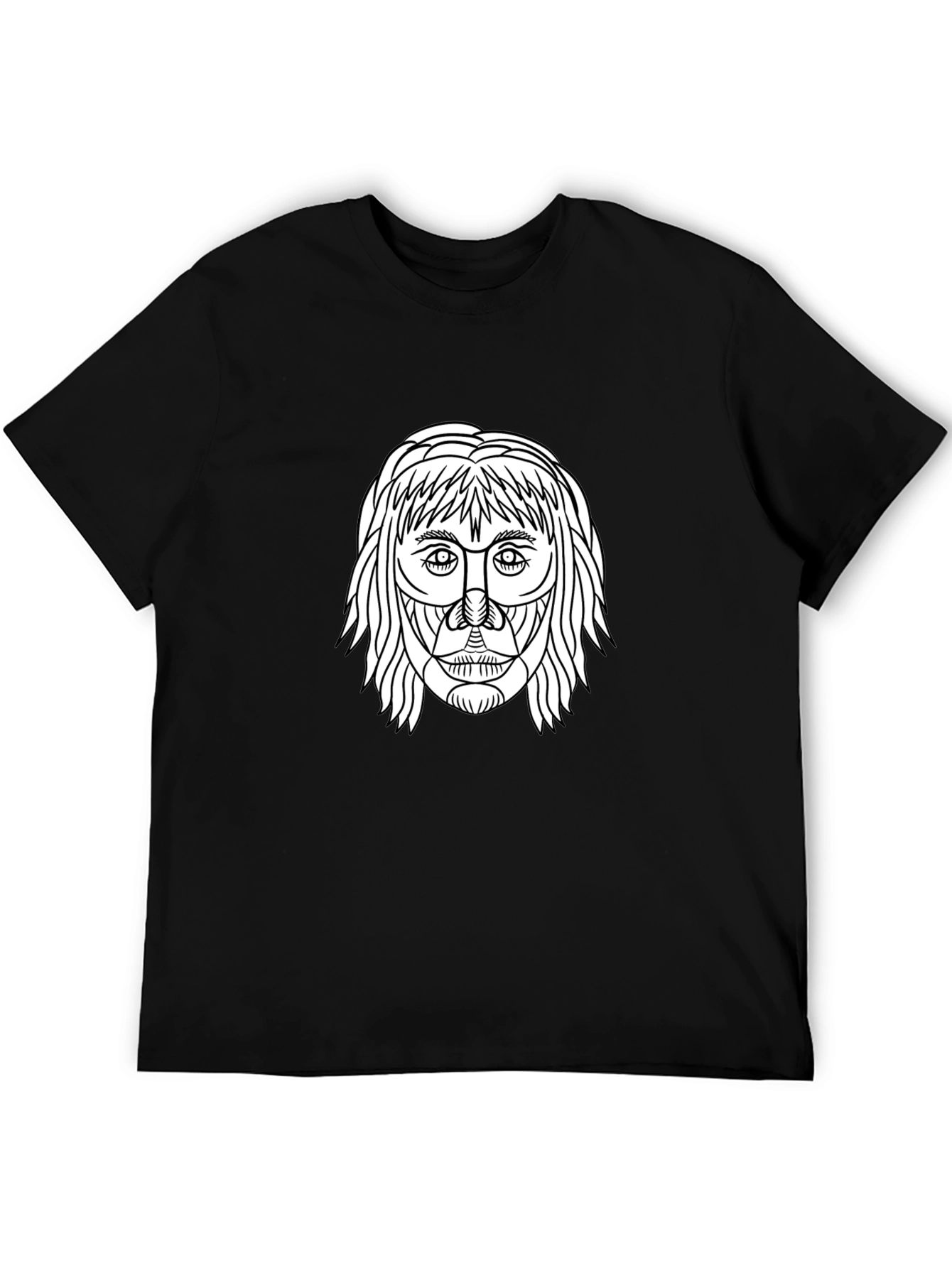 Abstract Face Graphic Tee - Black Cotton Casual Shirt
