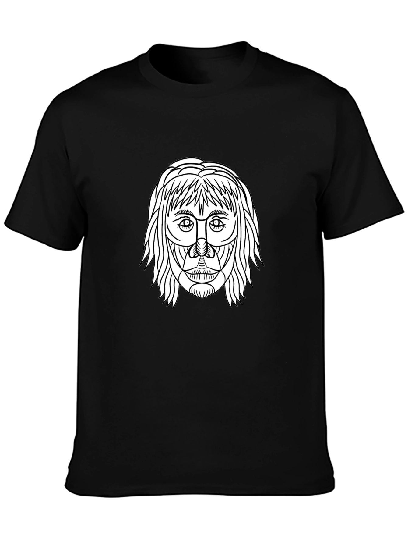 Abstract Face Graphic Tee - Black Cotton Casual Shirt