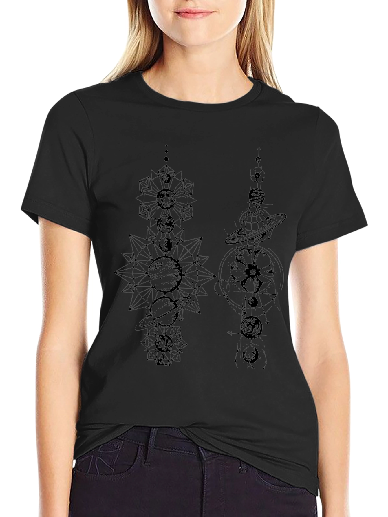 Celestial Graphic Print Black T-Shirt