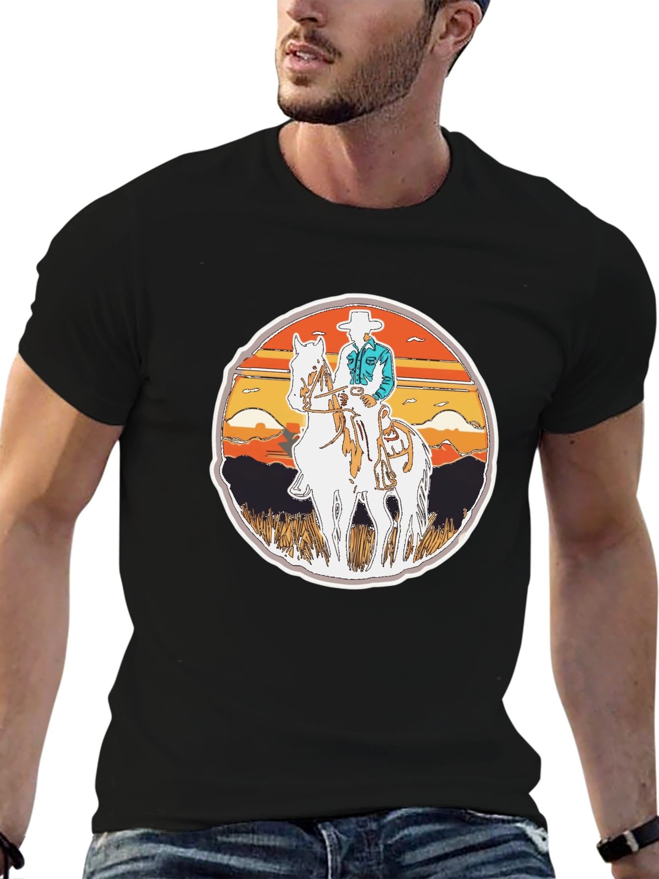 Cowboy Rider Graphic Tee - Western Style Shirt