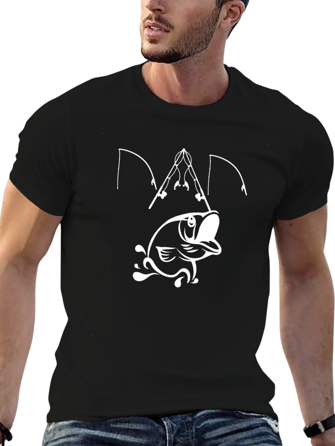 Fishing Dad Graphic Tee - Black Cotton T-Shirt