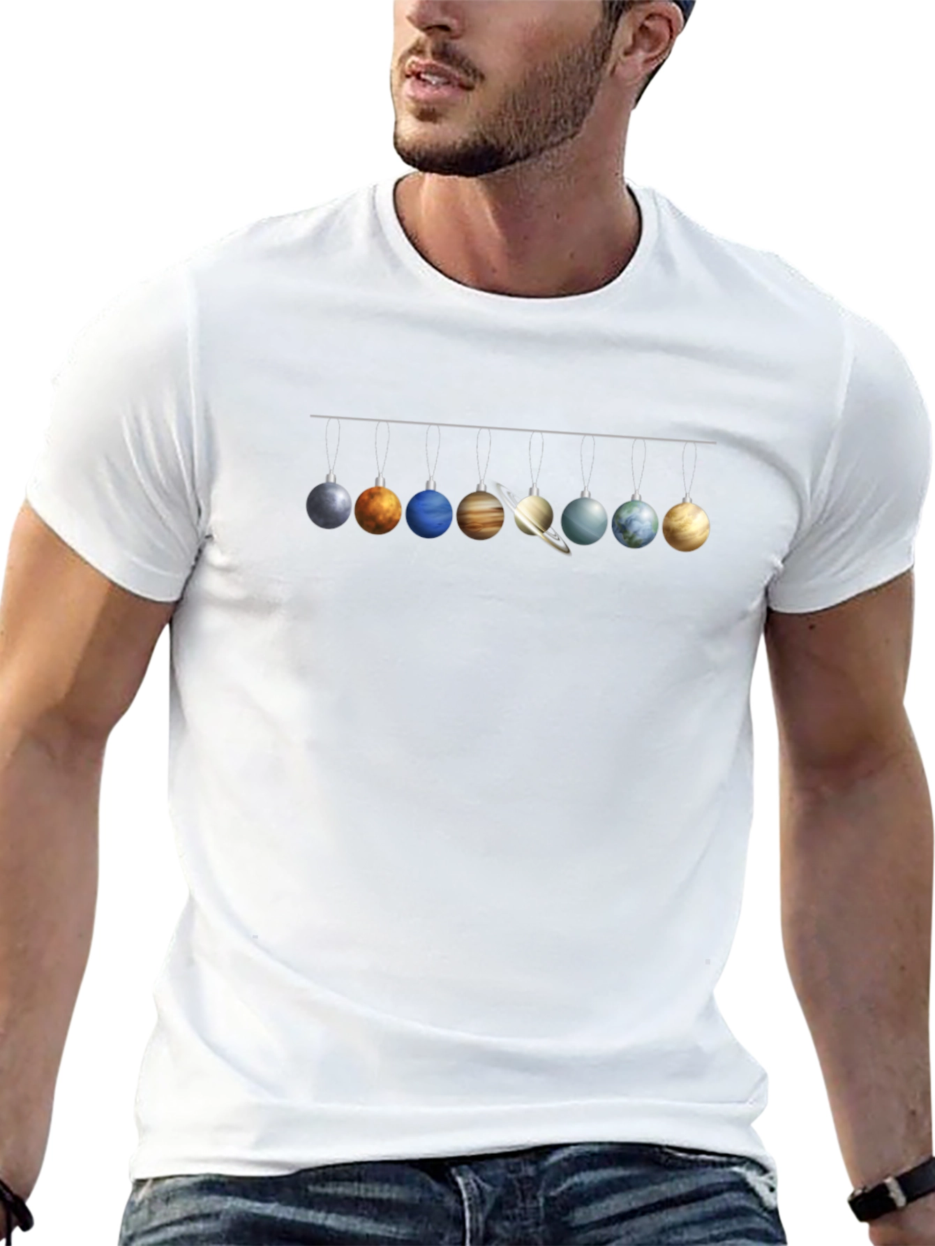 Planets Christmas Ornaments Black T-Shirt
