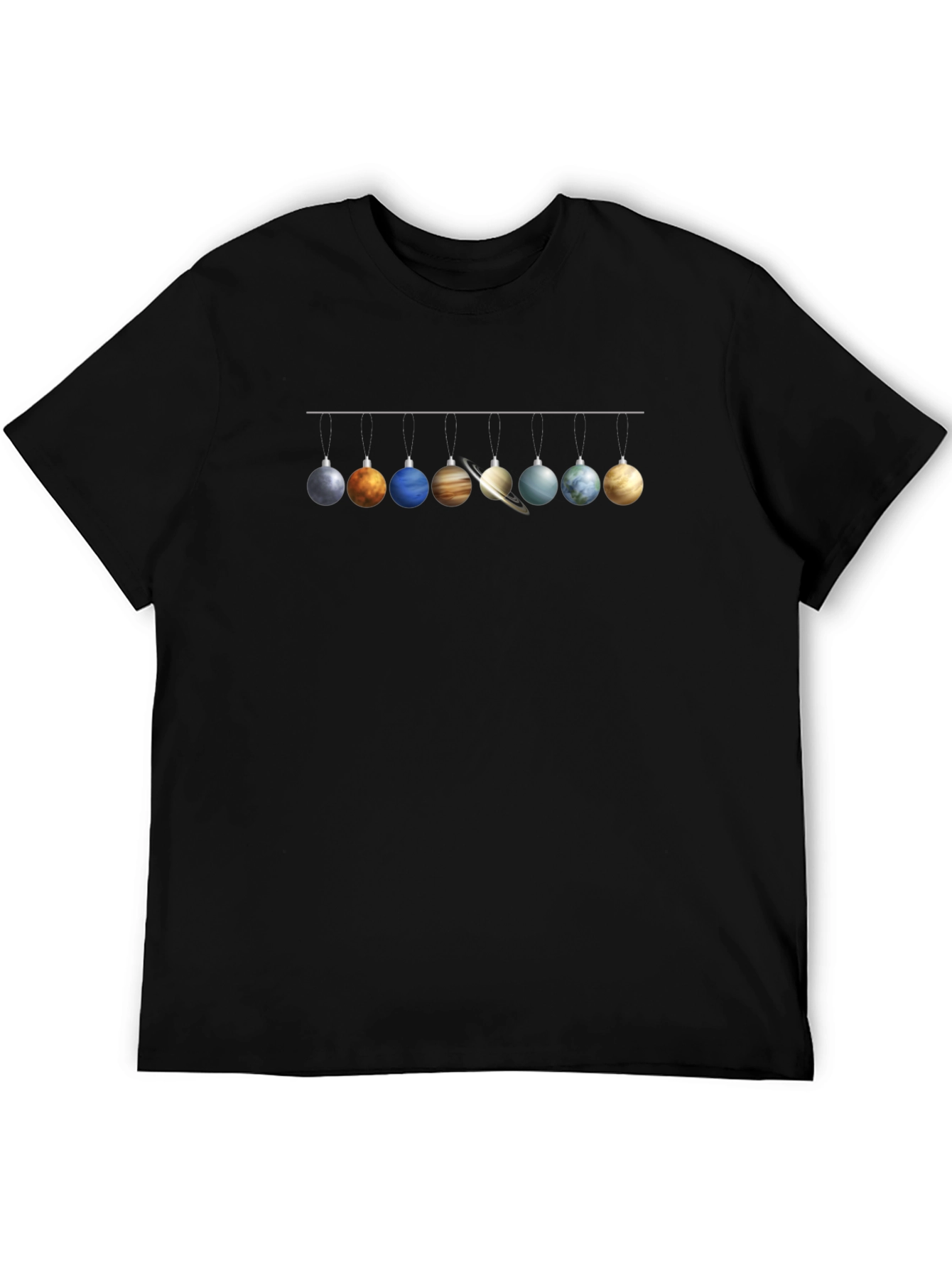 Planets Christmas Ornaments Black T-Shirt