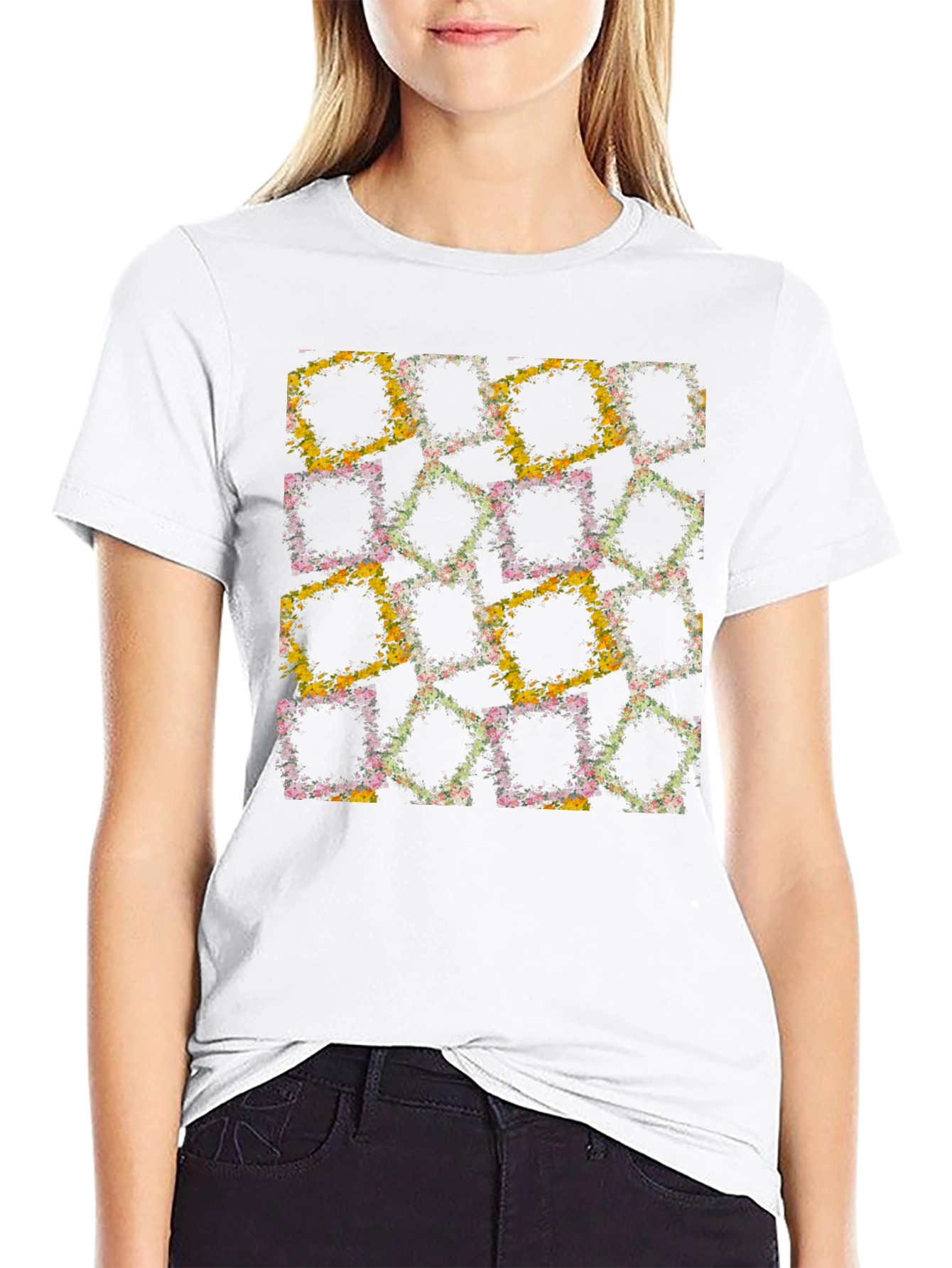 Floral Squares Graphic Tee - Unique Design