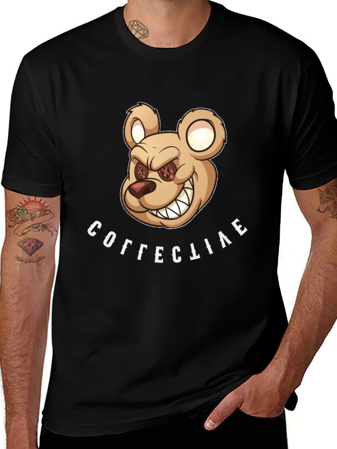 Mens Black T-Shirt with Bear Graphic