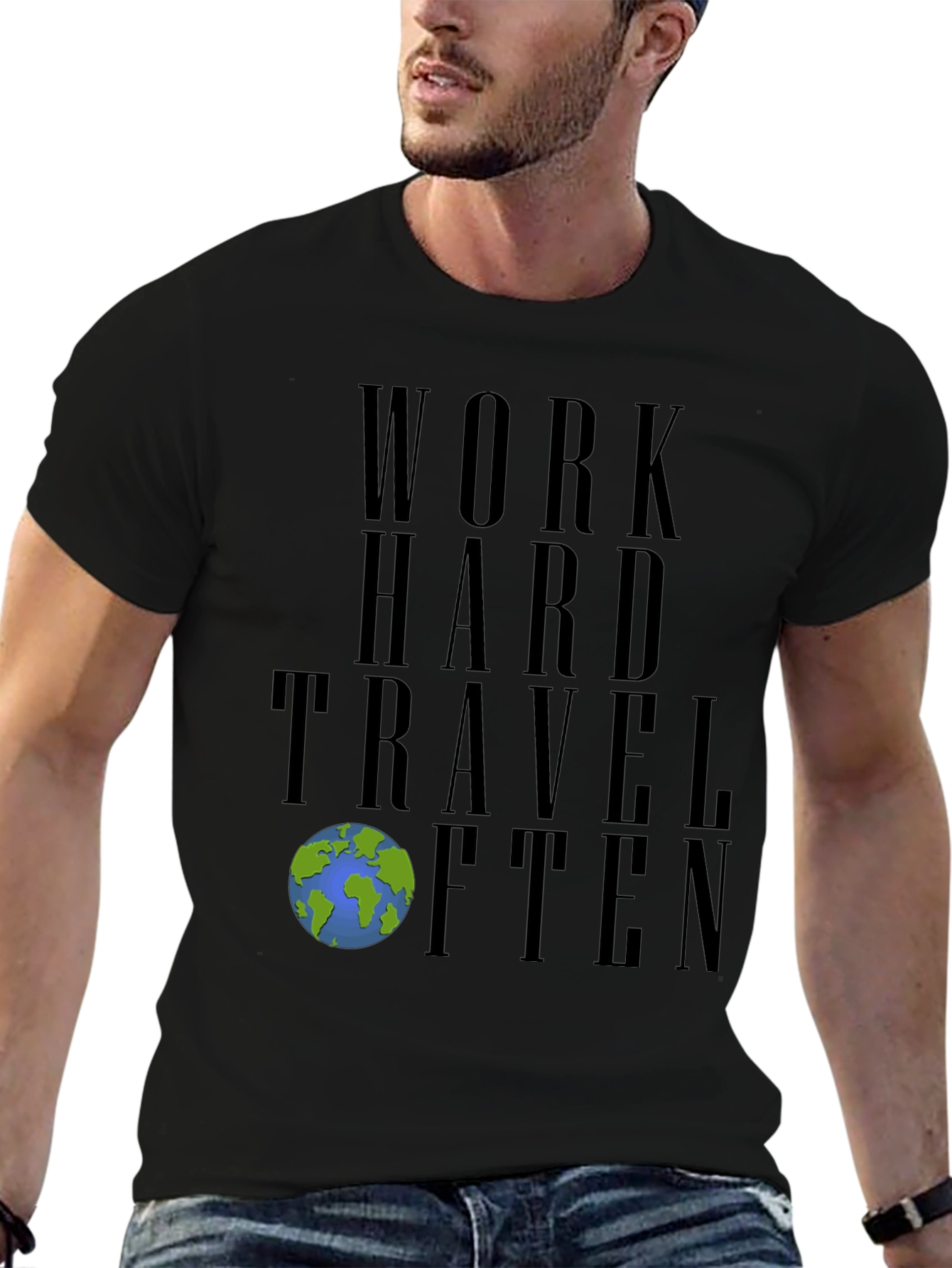 Work Hard Travel Often Black Graphic Tee