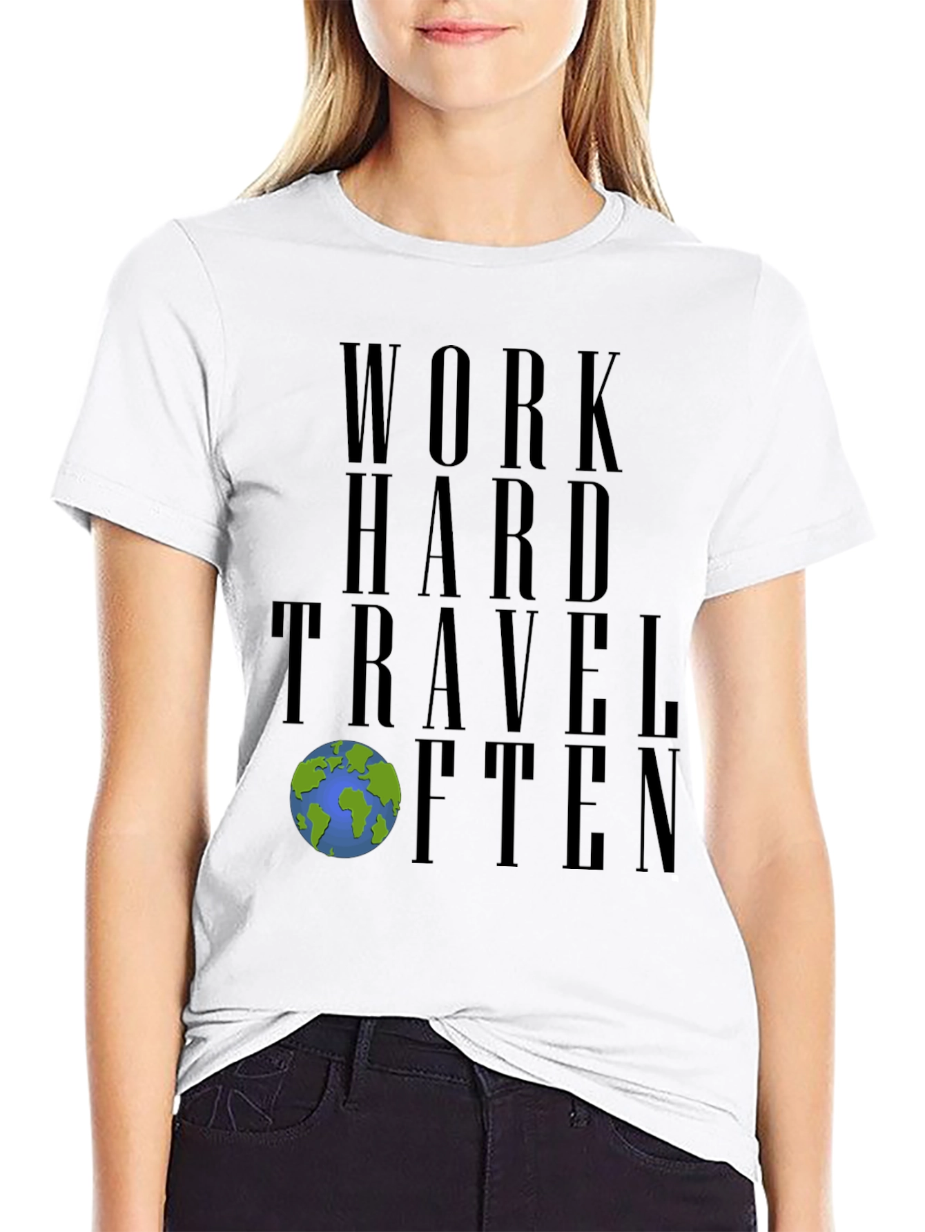 Work Hard Travel Often Black Graphic Tee