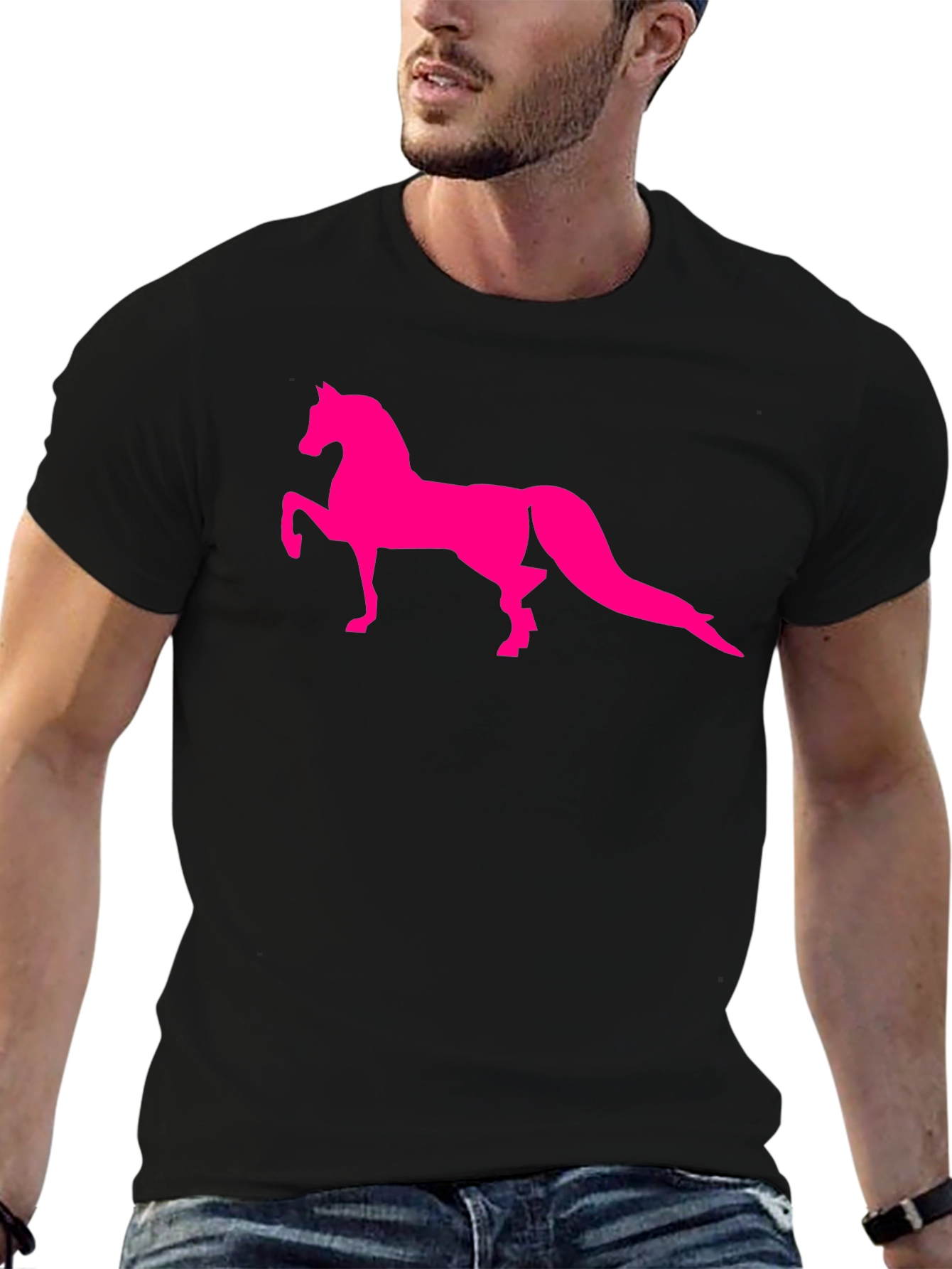 Mens Black T-Shirt with Horse Graphic