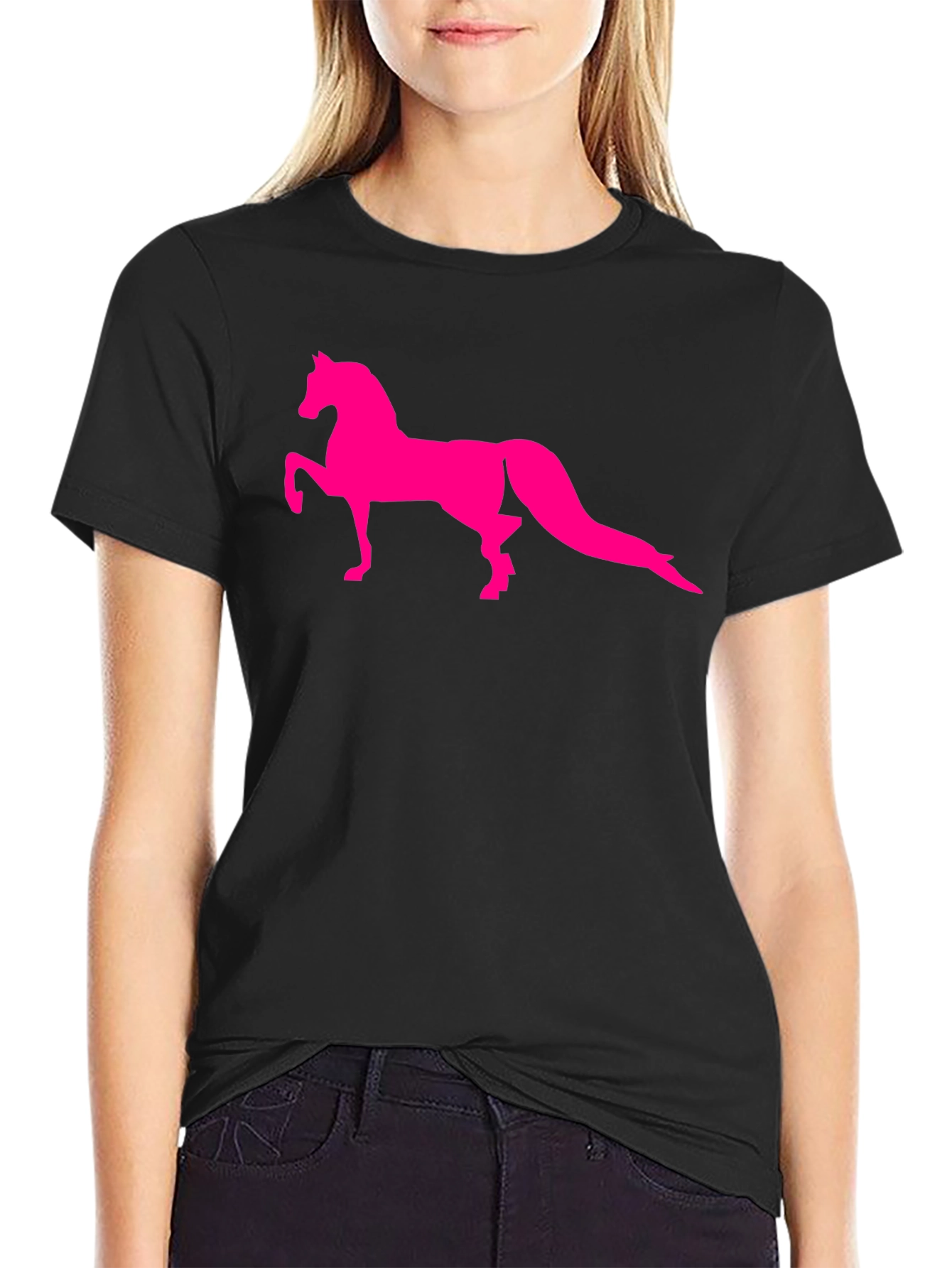 Mens Black T-Shirt with Horse Graphic
