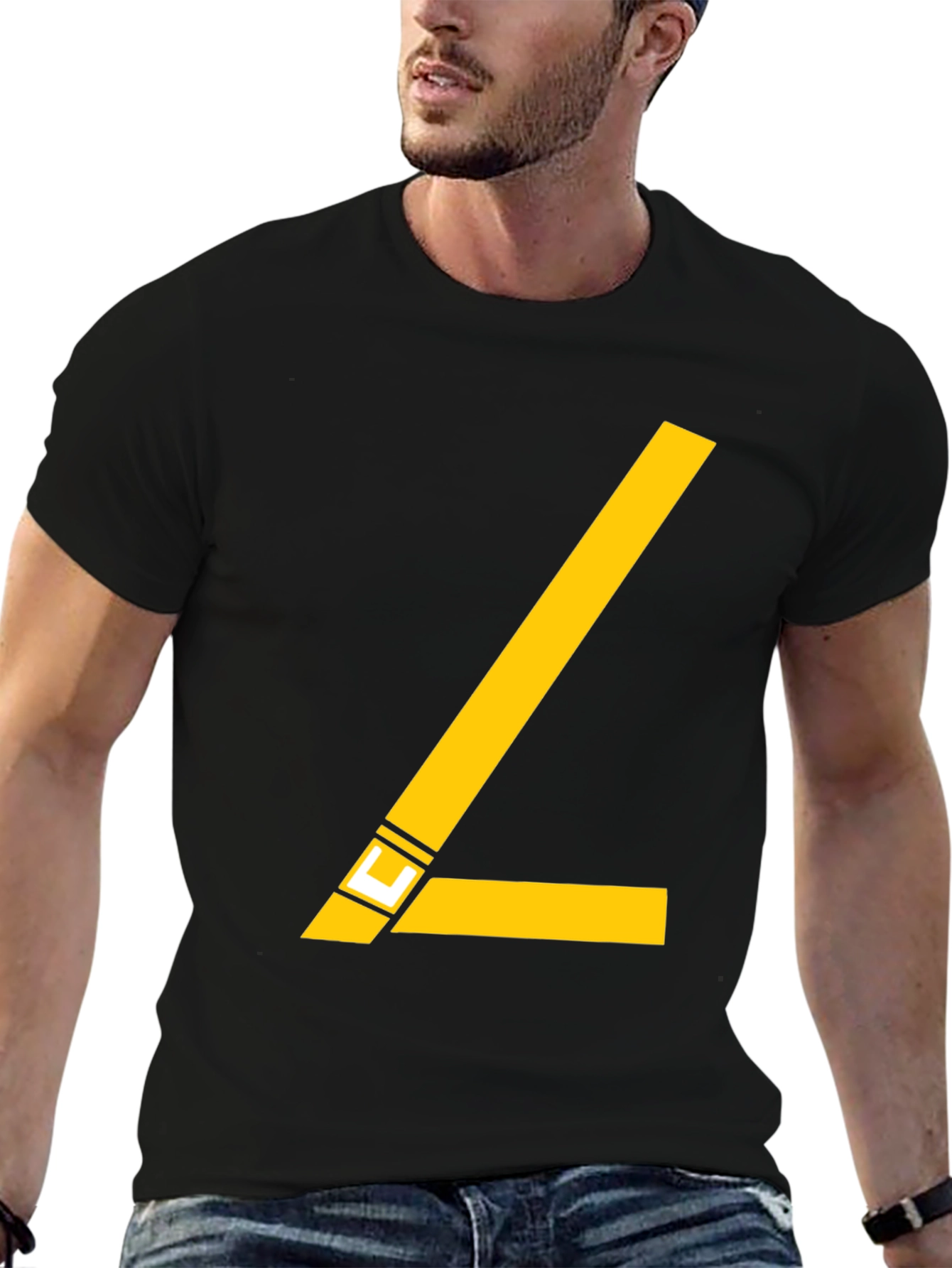 Stylish Black Tee with Yellow Angle Design